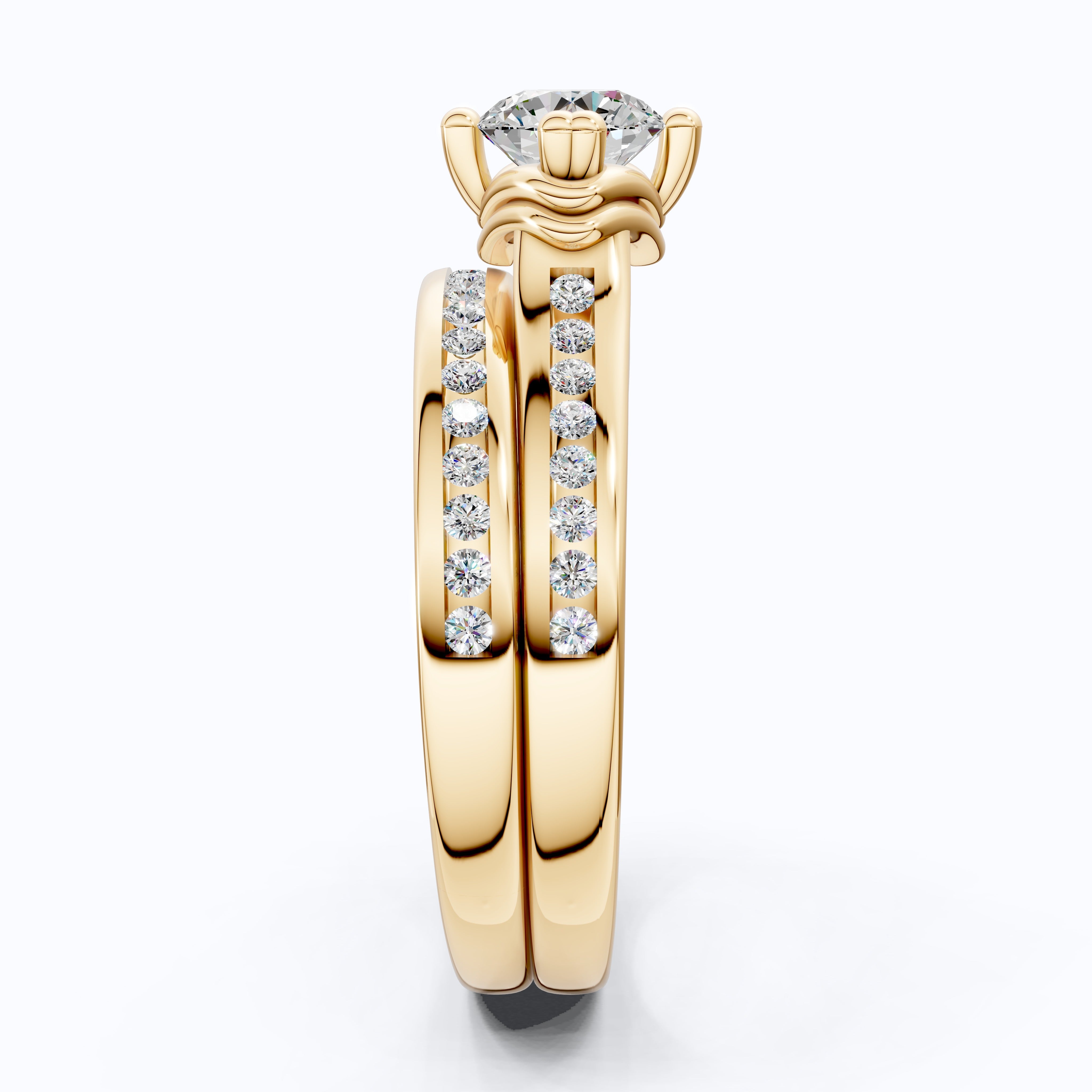Vintage Solitaire Pave Engagement Bridal Ring Set in 14K Solid Gold, 0.50 CT Round Cut Lab Created Diamonds, Anniversary Gift for Her, Diamond Bridal Set