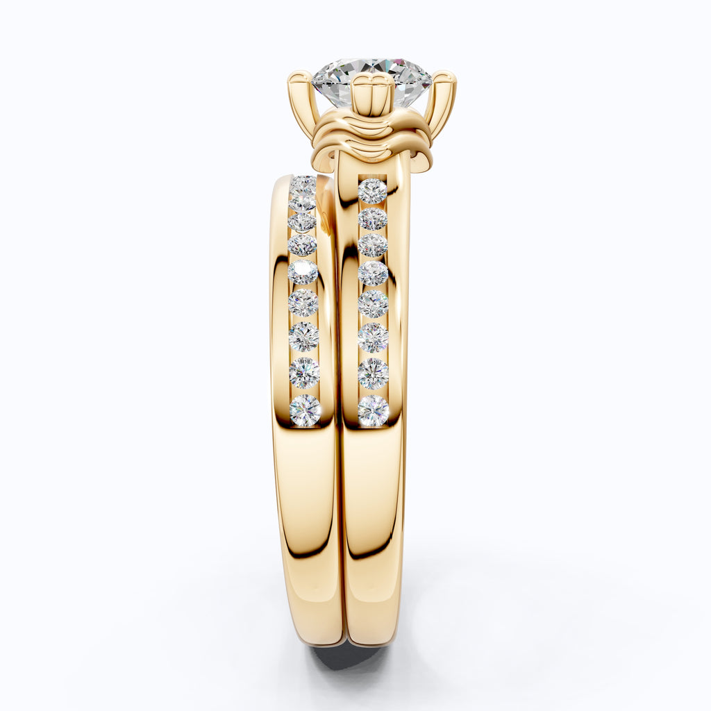 Vintage Solitaire Pave Engagement Bridal Ring Set in 14K Solid Gold, 0.50 CT Round Cut Lab Created Diamonds, Anniversary Gift for Her, Diamond Bridal Set