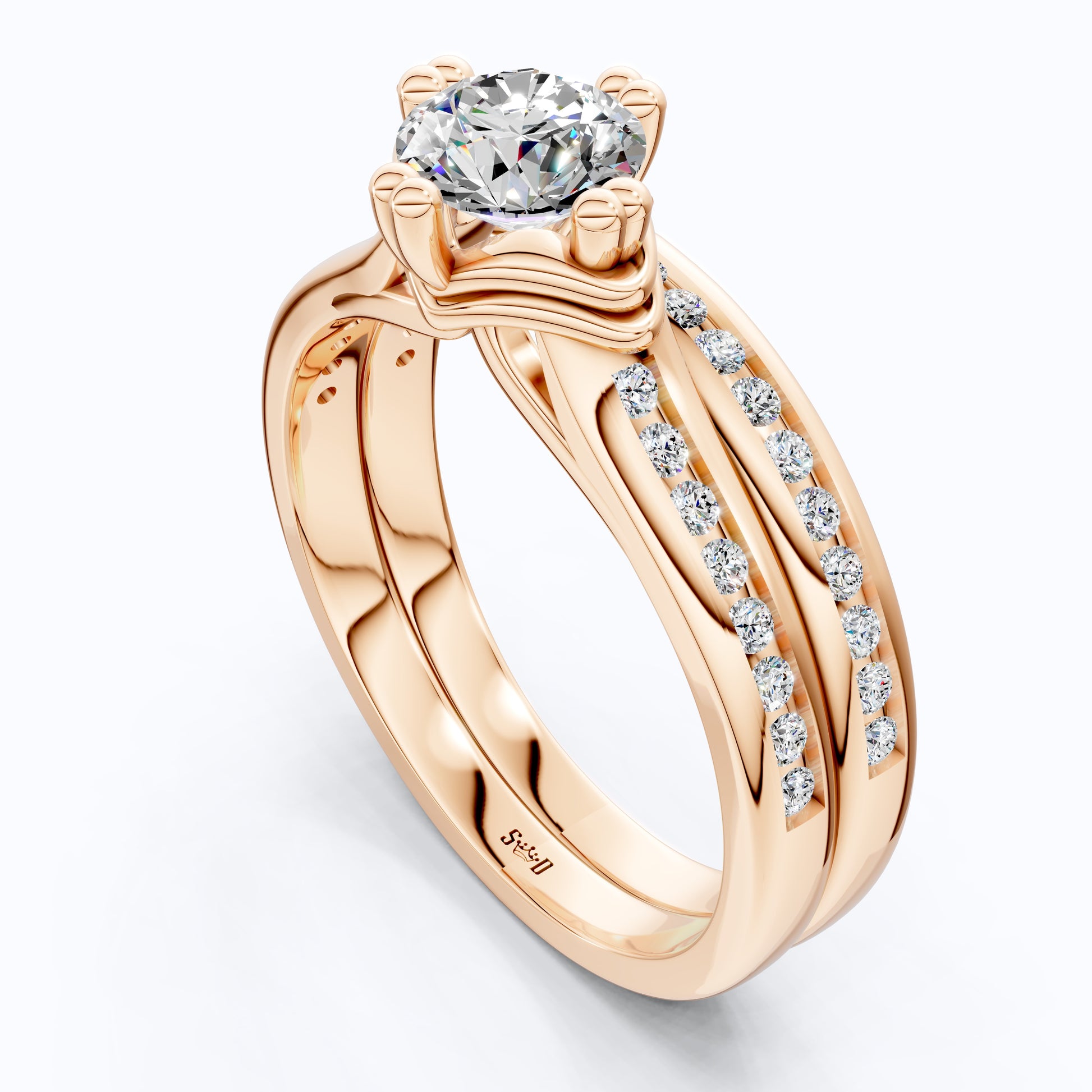 Vintage Solitaire Pave Engagement Bridal Ring Set in 14K Solid Gold, 0.50 CT Round Cut Lab Created Diamonds, Anniversary Gift for Her, Diamond Bridal Set