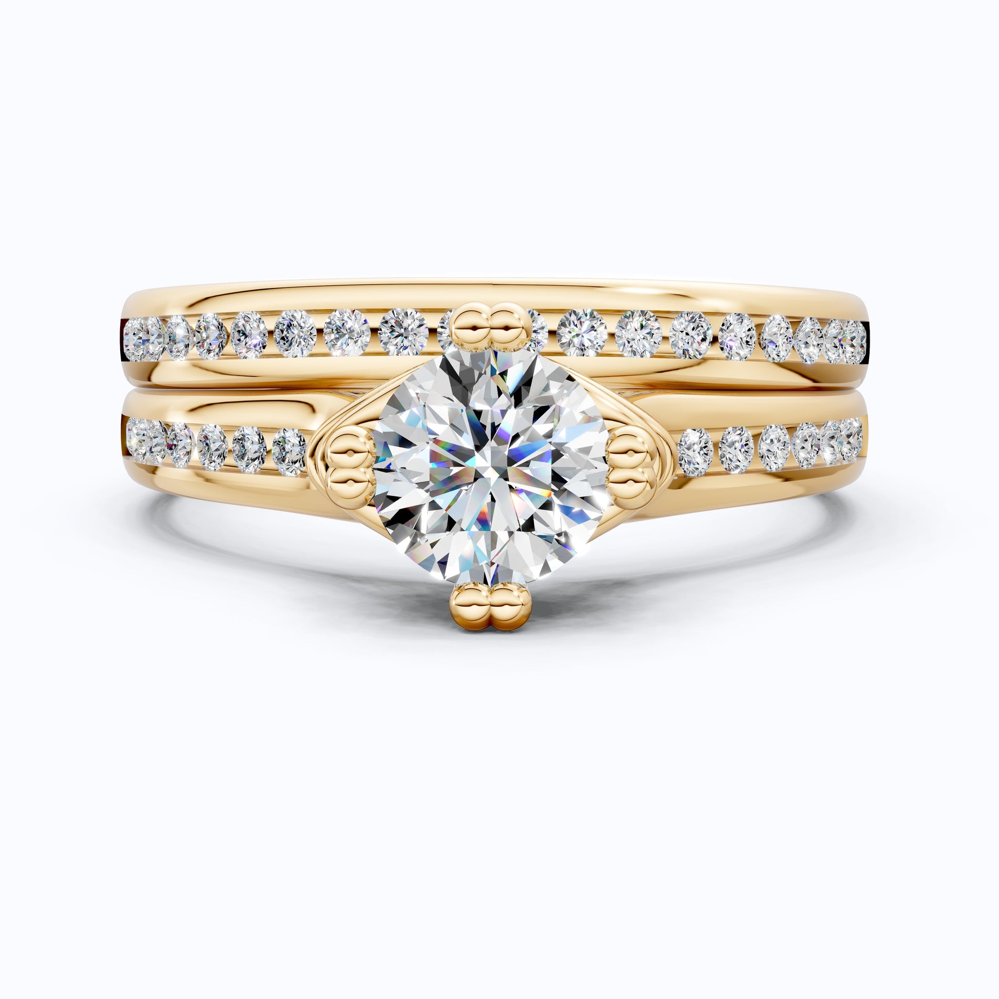 Vintage Solitaire Pave Engagement Bridal Ring Set in 14K Solid Gold, 0.50 CT Round Cut Lab Created Diamonds, Anniversary Gift for Her, Diamond Bridal Set