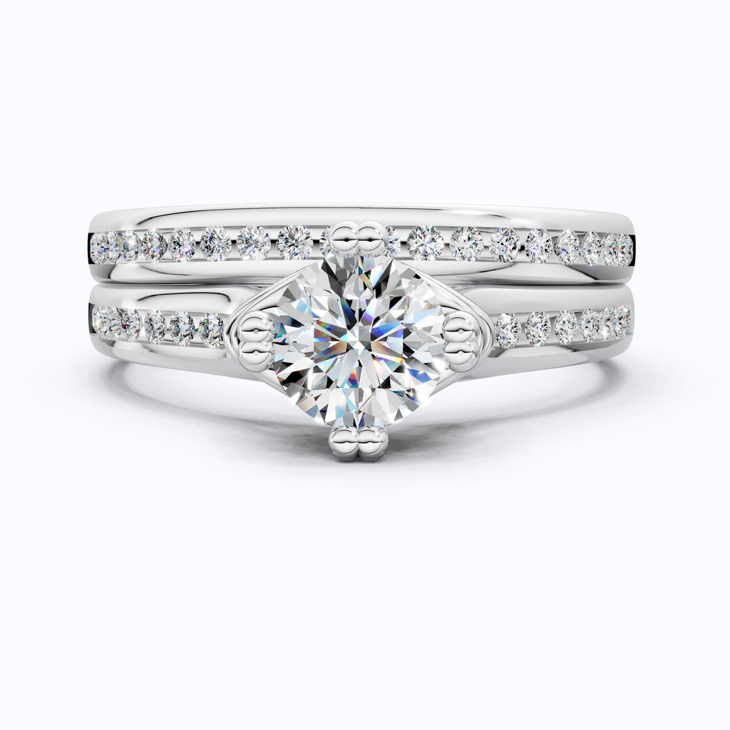 Vintage Solitaire Pave Engagement Bridal Ring Set in 14K Solid Gold, 0.50 CT Round Cut Lab Created Diamonds, Anniversary Gift for Her, Diamond Bridal Set