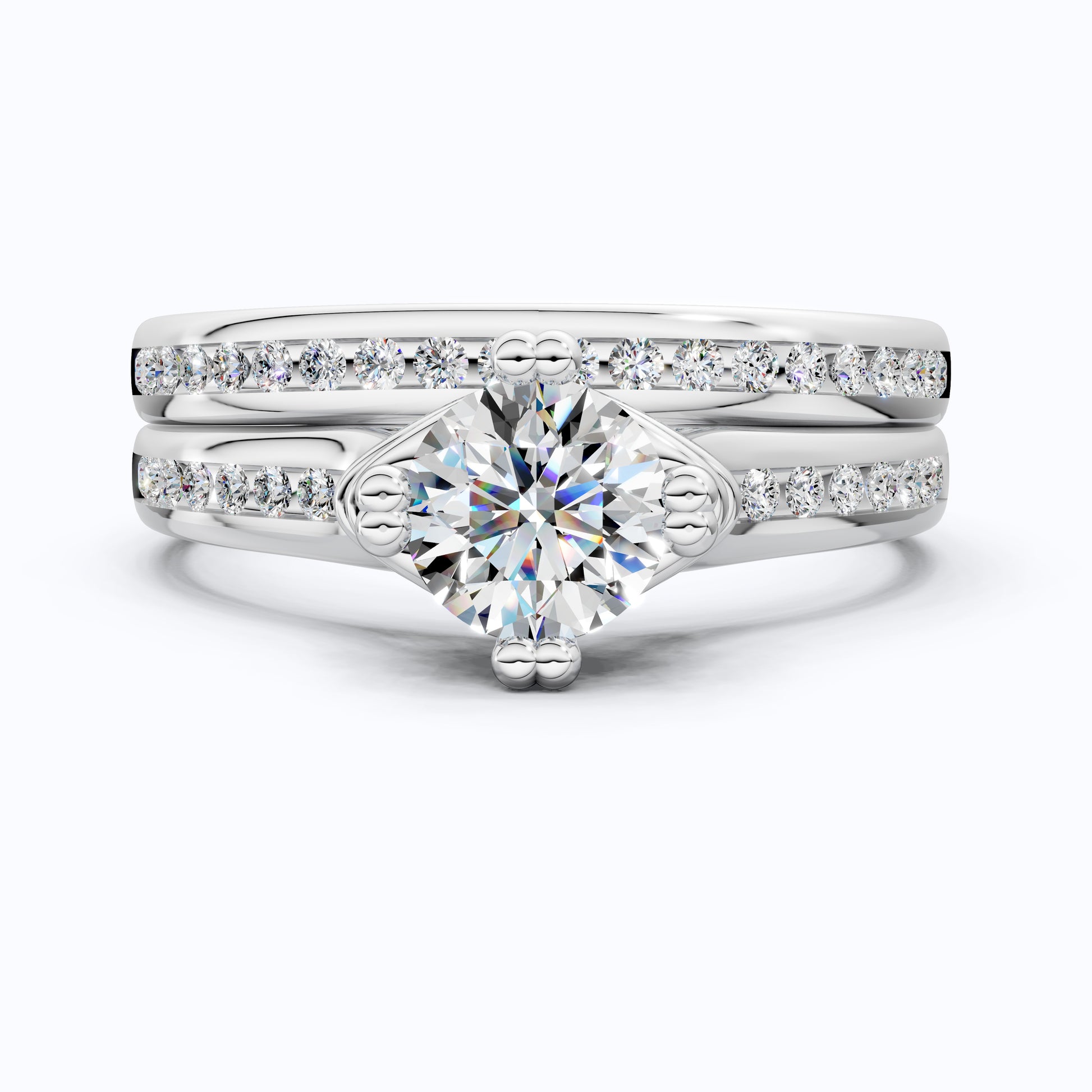 Vintage Solitaire Pave Engagement Bridal Ring Set in 14K Solid Gold, 0.50 CT Round Cut Lab Created Diamonds, Anniversary Gift for Her, Diamond Bridal Set