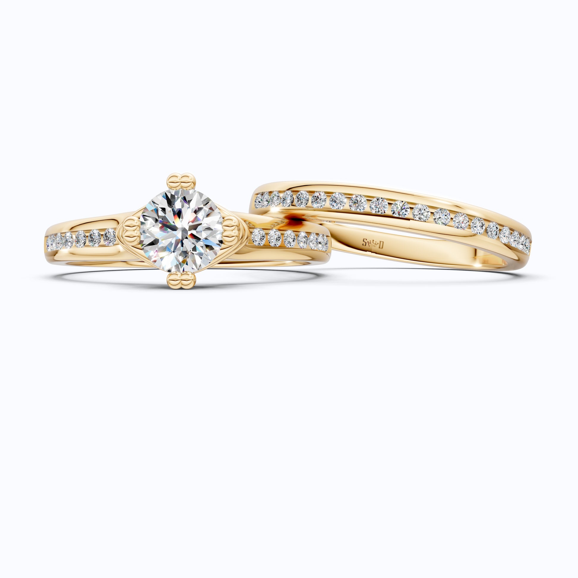 Vintage Solitaire Pave Engagement Bridal Ring Set in 14K Solid Gold, 0.50 CT Round Cut Lab Created Diamonds, Anniversary Gift for Her, Diamond Bridal Set