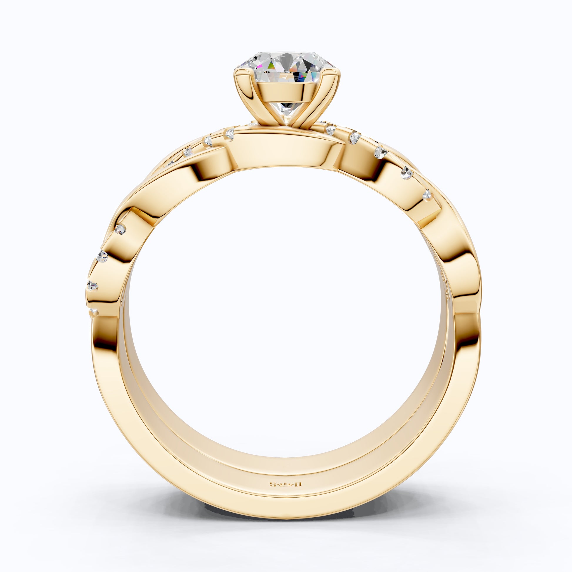 Round Cut Diamond Twisted Pave Engagement Ring Set in 14K Solid Gold, Crossover Wedding Ring Set, Ring for Women, Anniversary Gift for Wife