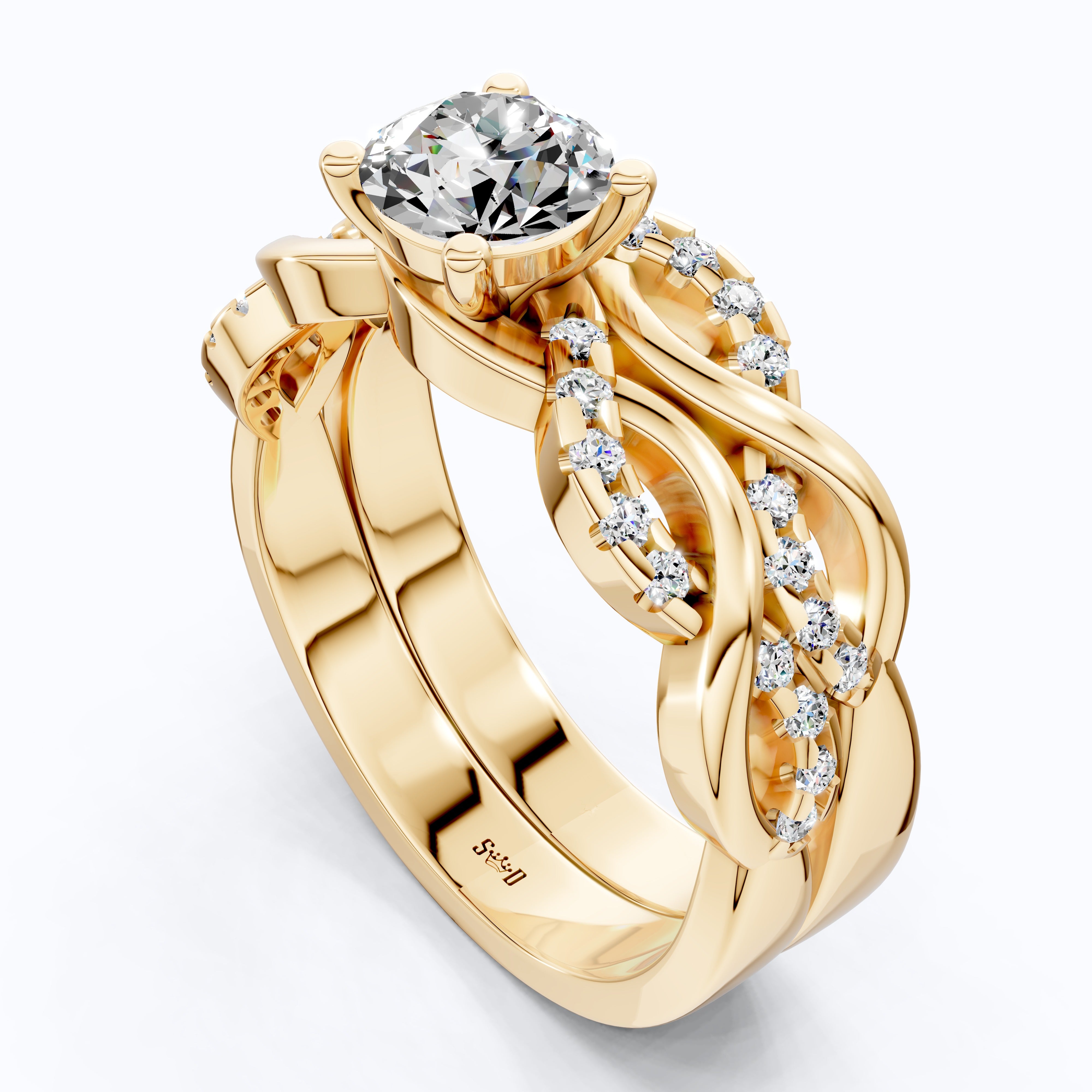 Round Cut Diamond Twisted Pave Engagement Ring Set in 14K Solid Gold, Crossover Wedding Ring Set, Ring for Women, Anniversary Gift for Wife