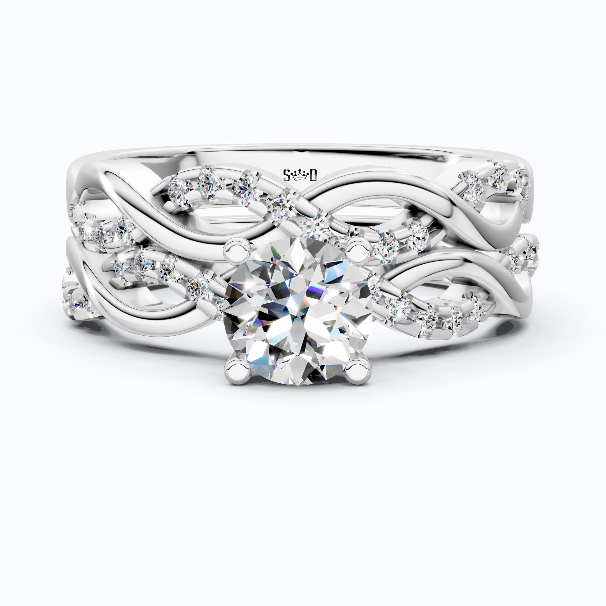 Round Cut Diamond Twisted Pave Engagement Ring Set in 14K Solid Gold, Crossover Wedding Ring Set, Ring for Women, Anniversary Gift for Wife