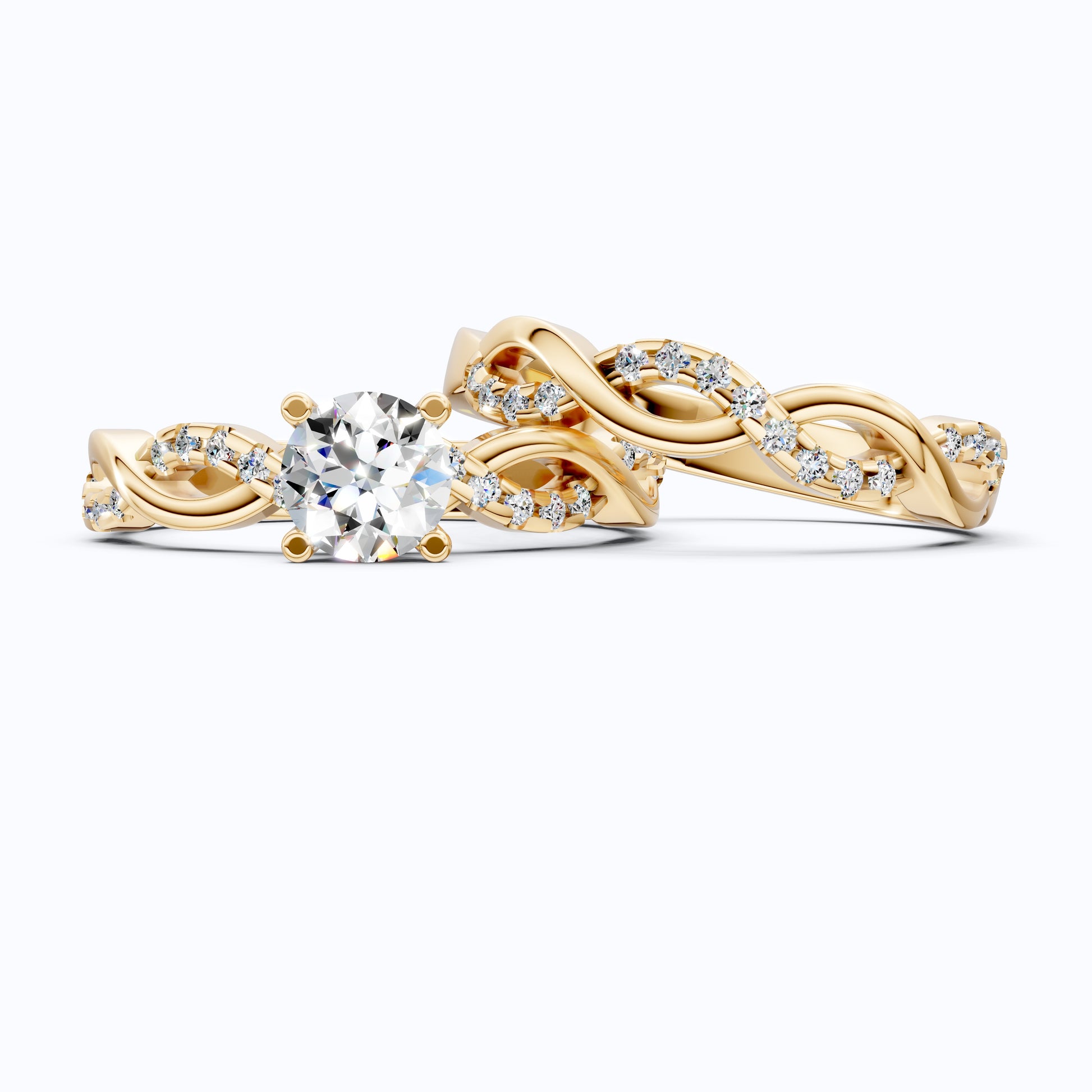 Round Cut Diamond Twisted Pave Engagement Ring Set in 14K Solid Gold, Crossover Wedding Ring Set, Ring for Women, Anniversary Gift for Wife