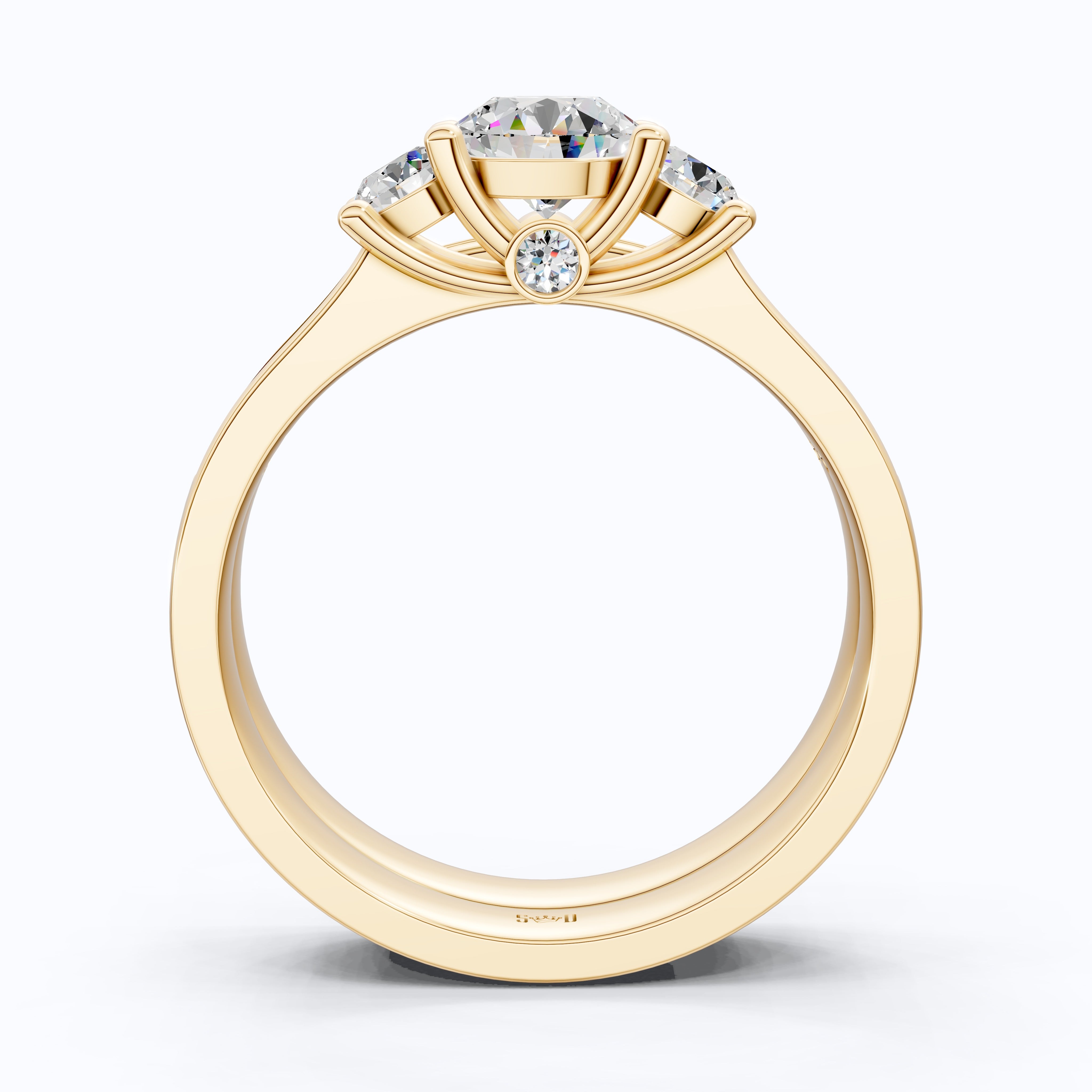 Classic Three Stone Pave Engagement Ring Set in 14K Solid Gold, 0.50 CT Round Cut Lab Created Diamond, Bridal Jewelry, Wedding Gift For Her