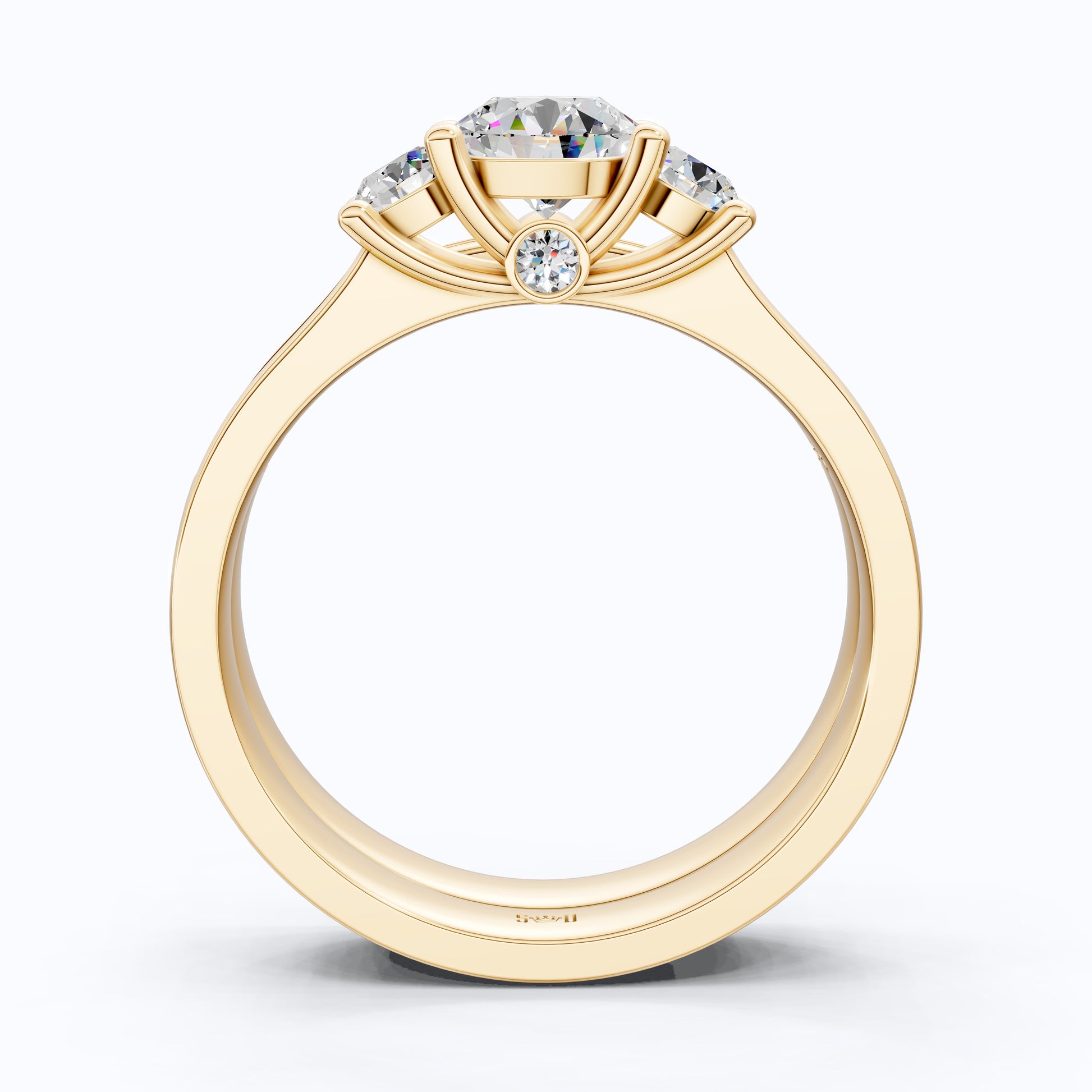 Classic Three Stone Pave Engagement Ring Set in 14K Solid Gold, 0.50 CT Round Cut Lab Created Diamond, Bridal Jewelry, Wedding Gift For Her