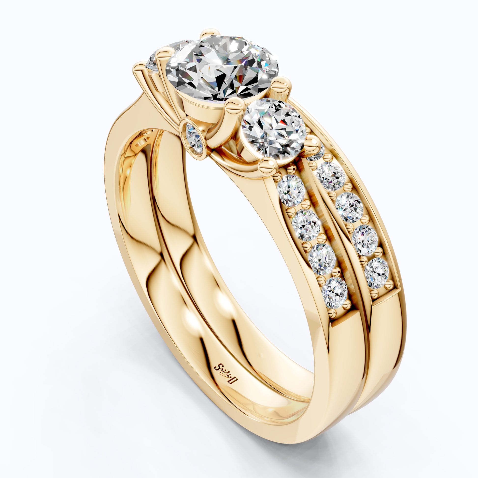 Classic Three Stone Pave Engagement Ring Set in 14K Solid Gold, 0.50 CT Round Cut Lab Created Diamond, Bridal Jewelry, Wedding Gift For Her