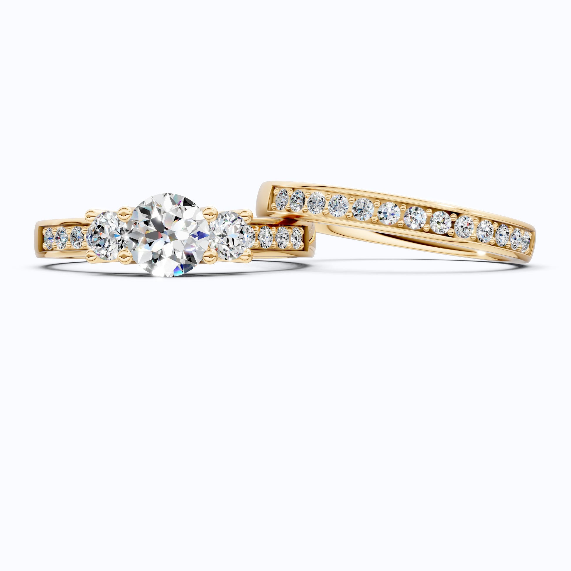 Classic Three Stone Pave Engagement Ring Set in 14K Solid Gold, 0.50 CT Round Cut Lab Created Diamond, Bridal Jewelry, Wedding Gift For Her