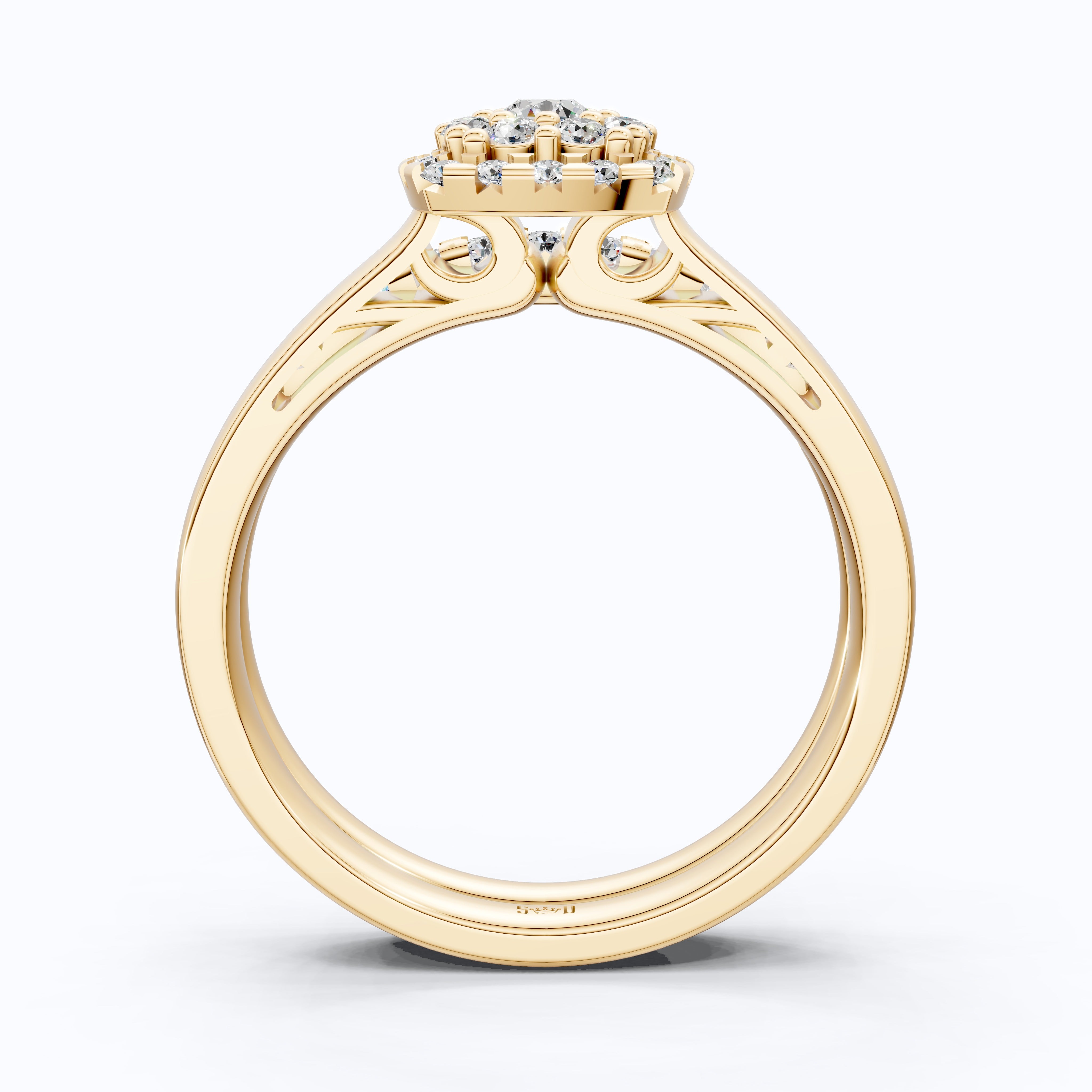 Classic Cushion Shaped Halo Cluster Engagement Ring Set with Matching Band in 14K Solid Gold, 0.53 TCW Round Cut Lab Created Diamonds, Bridal Set