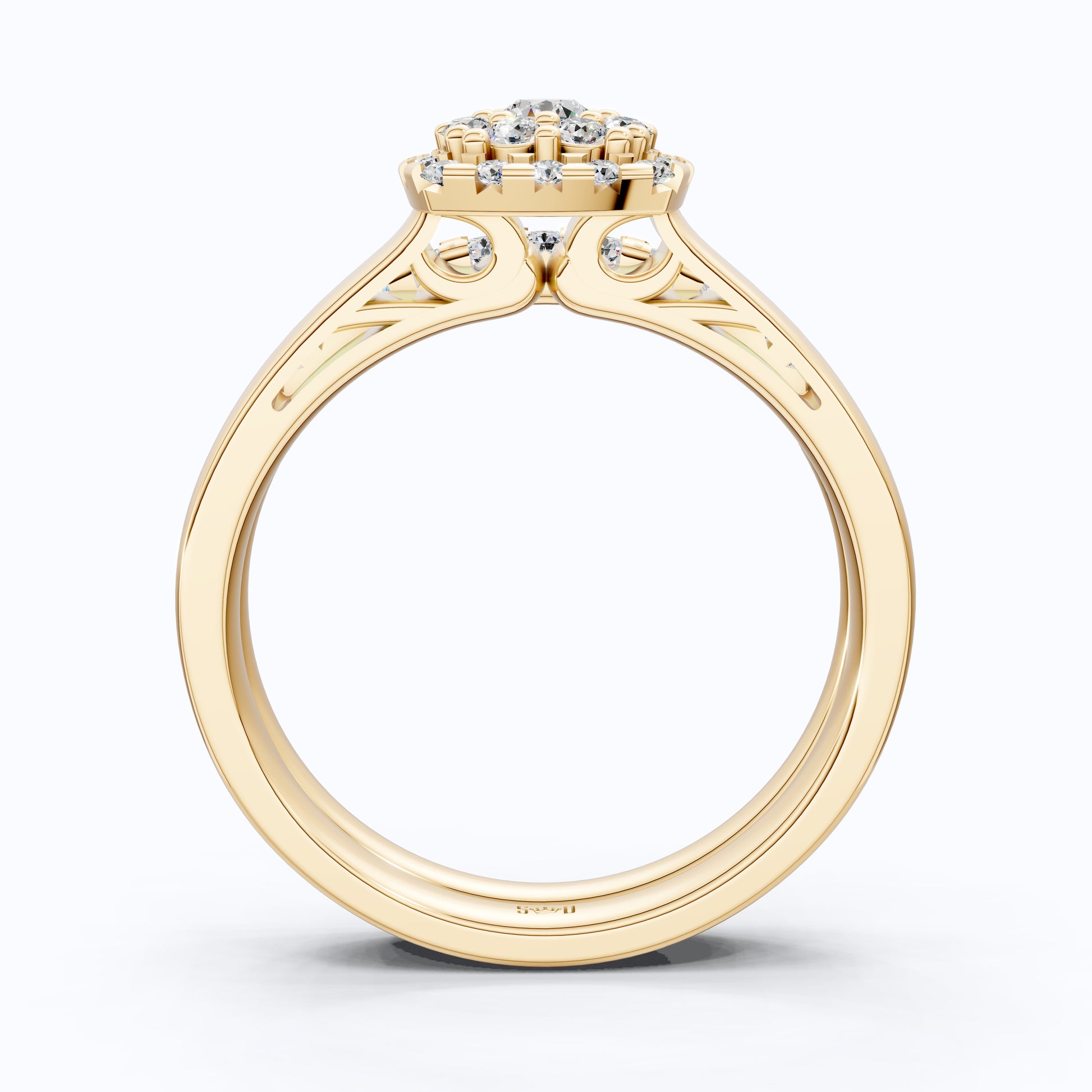 Classic Cushion Shaped Halo Cluster Engagement Ring Set with Matching Band in 14K Solid Gold, 0.53 TCW Round Cut Lab Created Diamonds, Bridal Set