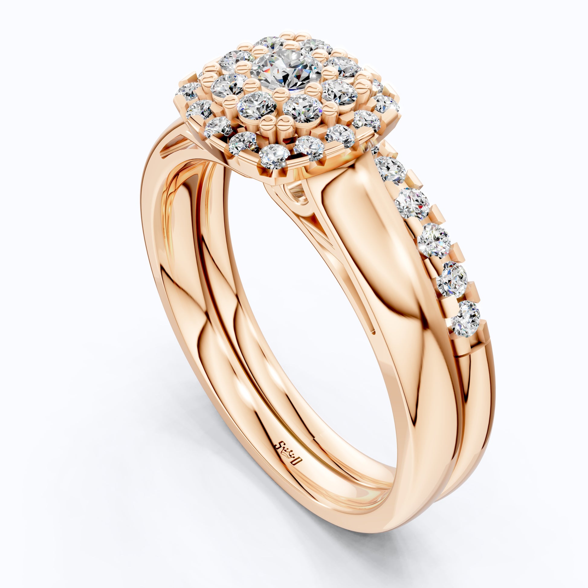 Classic Cushion Shaped Halo Cluster Engagement Ring Set with Matching Band in 14K Solid Gold, 0.53 TCW Round Cut Lab Created Diamonds, Bridal Set