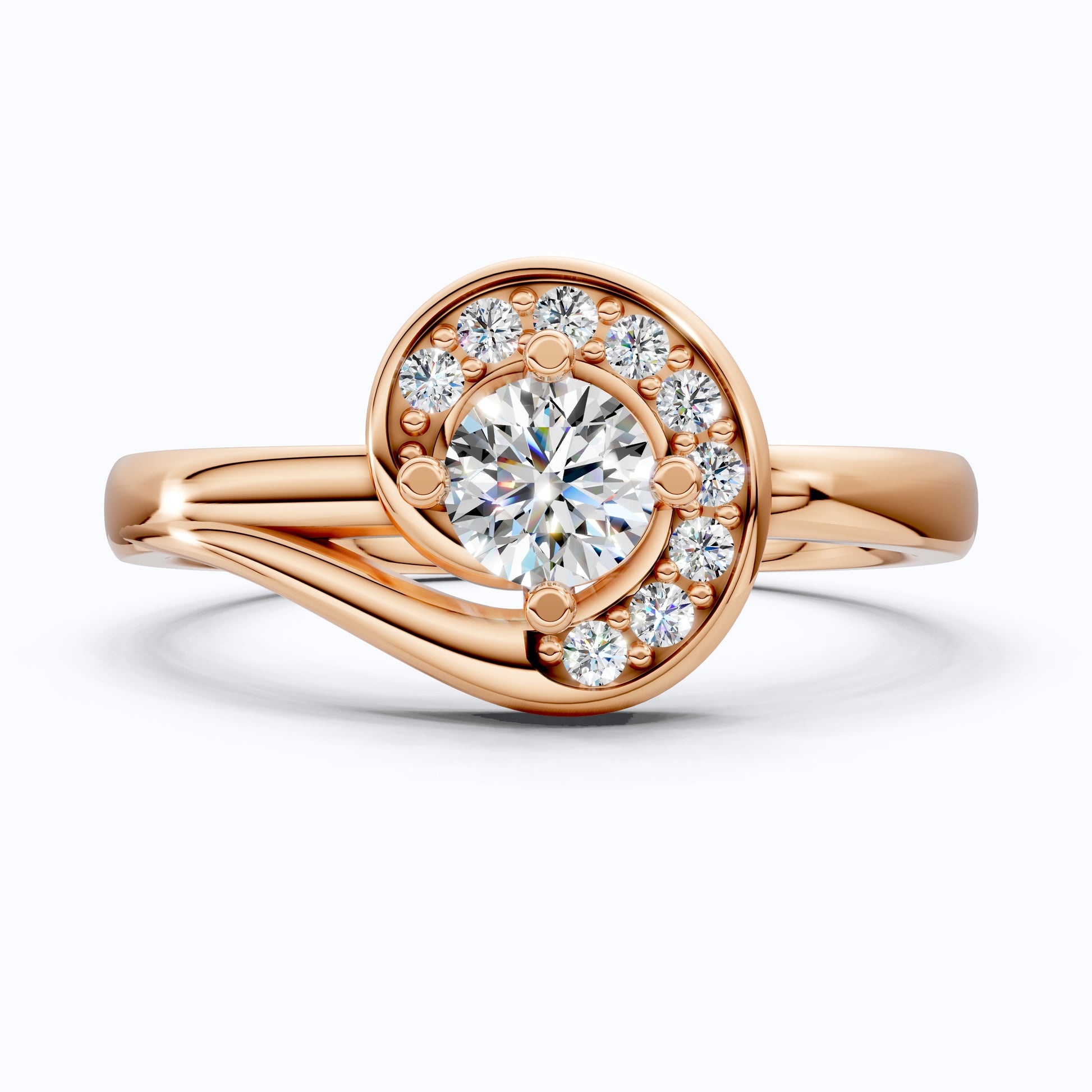 Swirl Halo Ring with Round Center in 18K Solid Gold or Sterling Silver Engagement Ring Gift for Women, Antique Ring