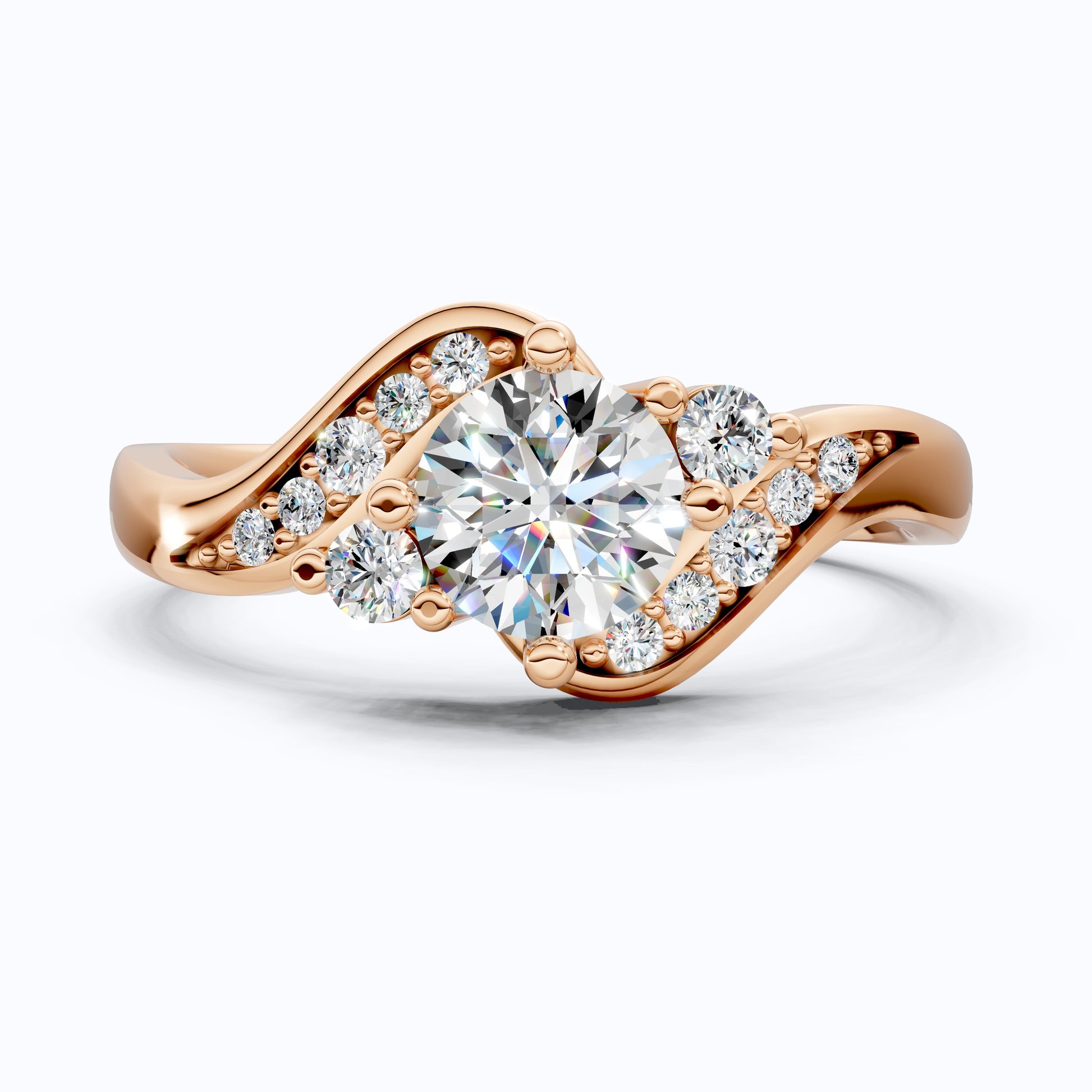 Bypass Round Cut Pave Engagement Ring in 10k Solid Gold, 0.67 TCW Round Cut Lab Diamonds, Anniversary Gift for Wife, Everyday Jewelry