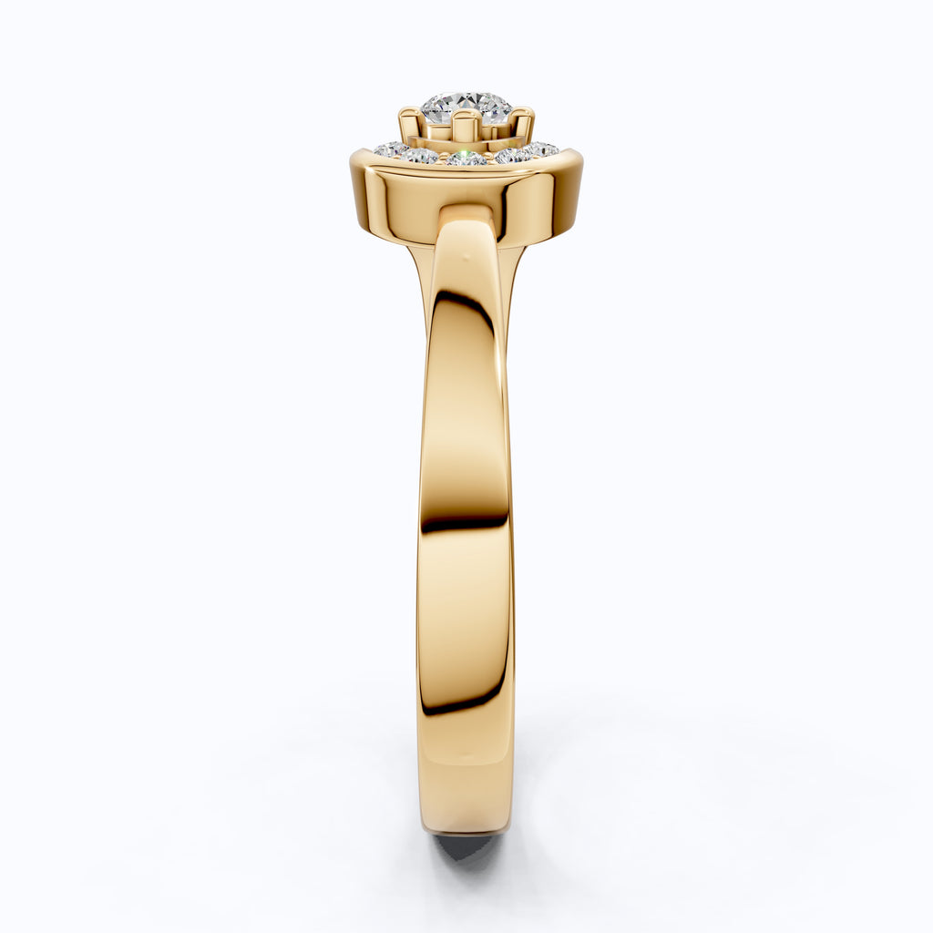 Teardrop Halo Solitaire Wedding Ring in 14k Yellow Gold, Elegant Halo Ring For Women, Anniversary Gift, Everyday Jewelry