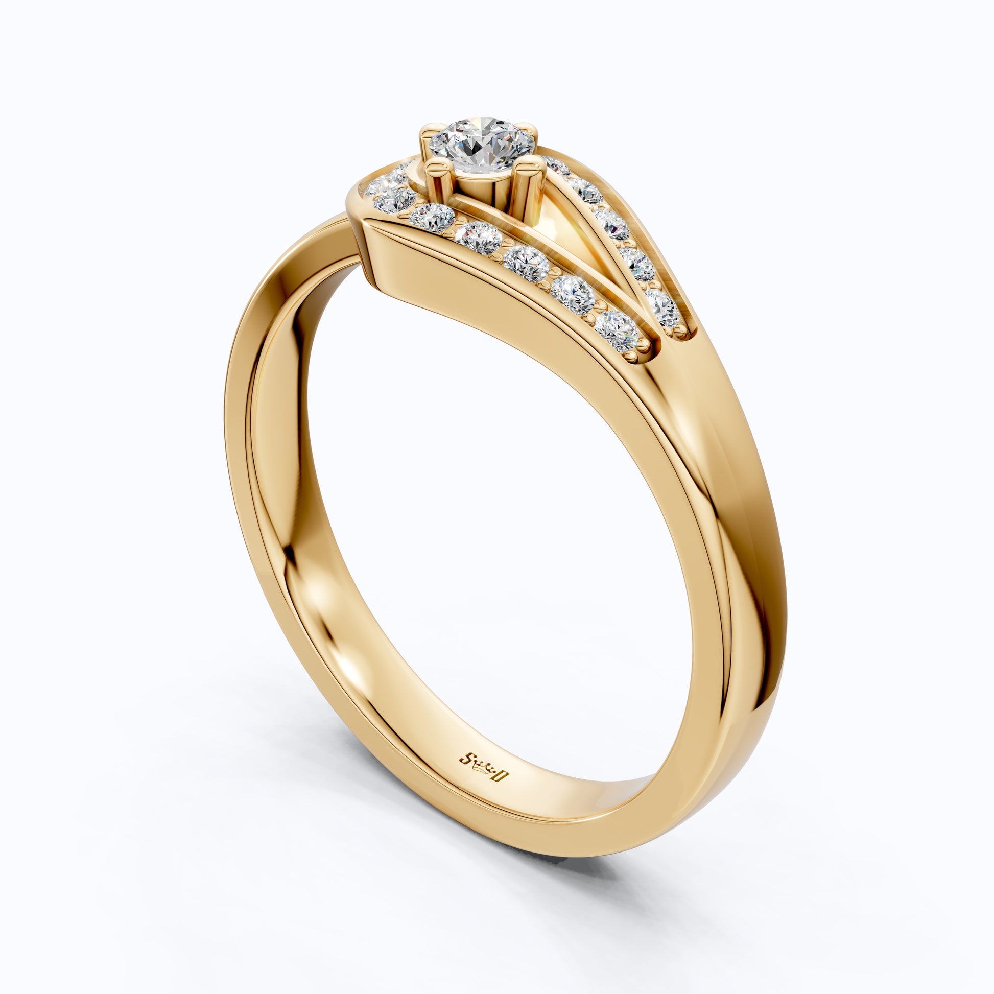 Halo Round Cut Lab Diamond Ring in 14K Yellow Gold, Bridal Jewelry, Gift for Her