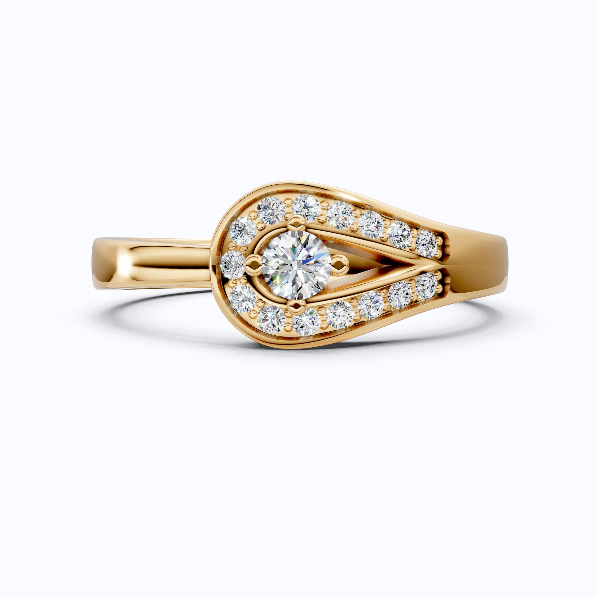 Halo Round Cut Lab Diamond Ring in 14K Yellow Gold, Bridal Jewelry, Gift for Her