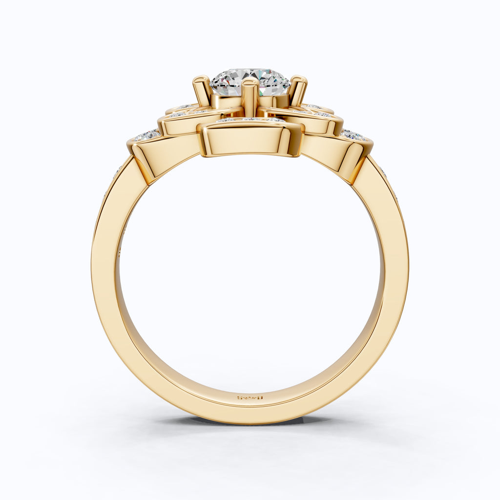 Floral Romantic Bloom Halo Unique Engagement Ring in Solid 14k Gold, Bridal Gift for Wife, Elegant Cluster Anniversary Ring