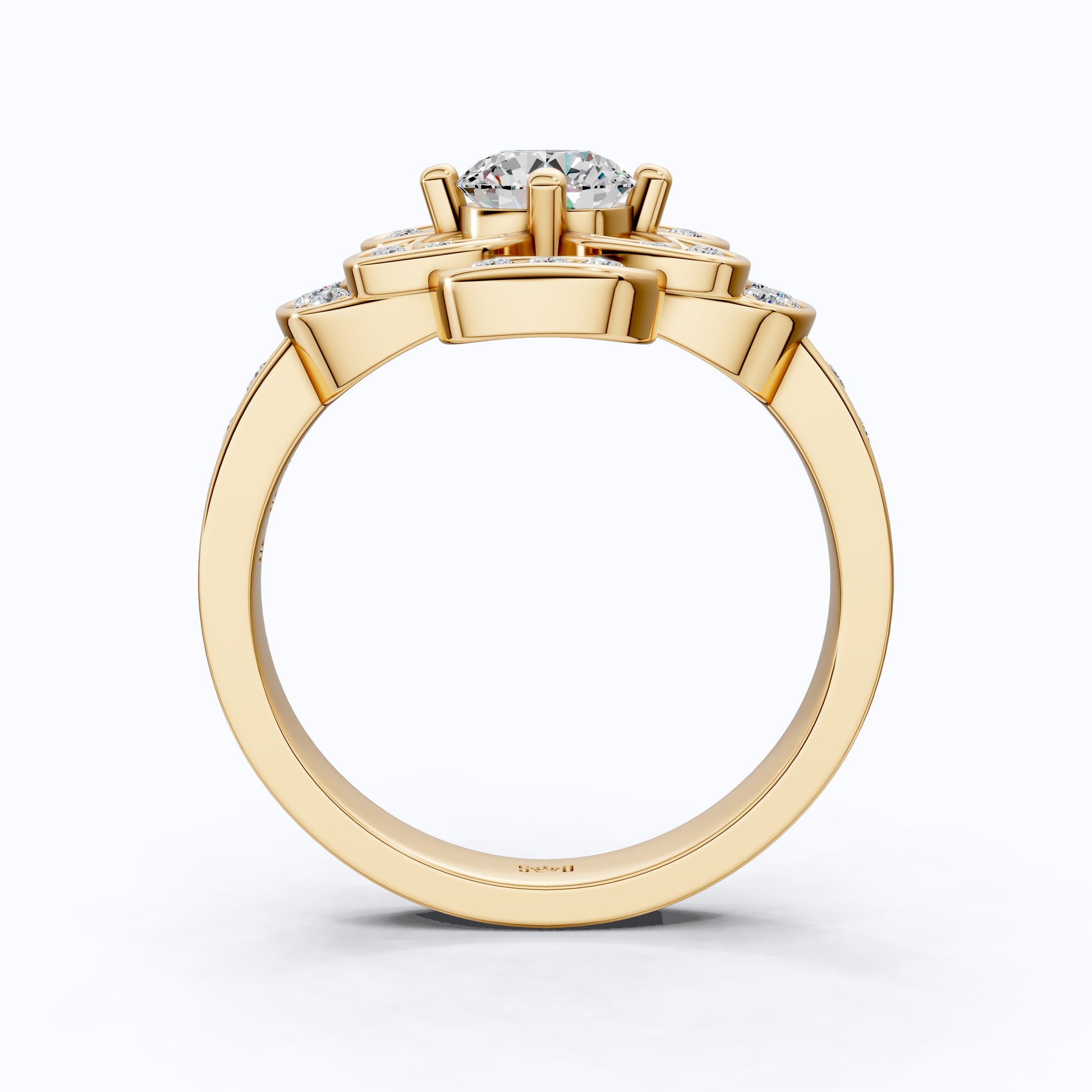 Floral Romantic Bloom Halo Unique Engagement Ring in Solid 14k Gold, Bridal Gift for Wife, Elegant Cluster Anniversary Ring