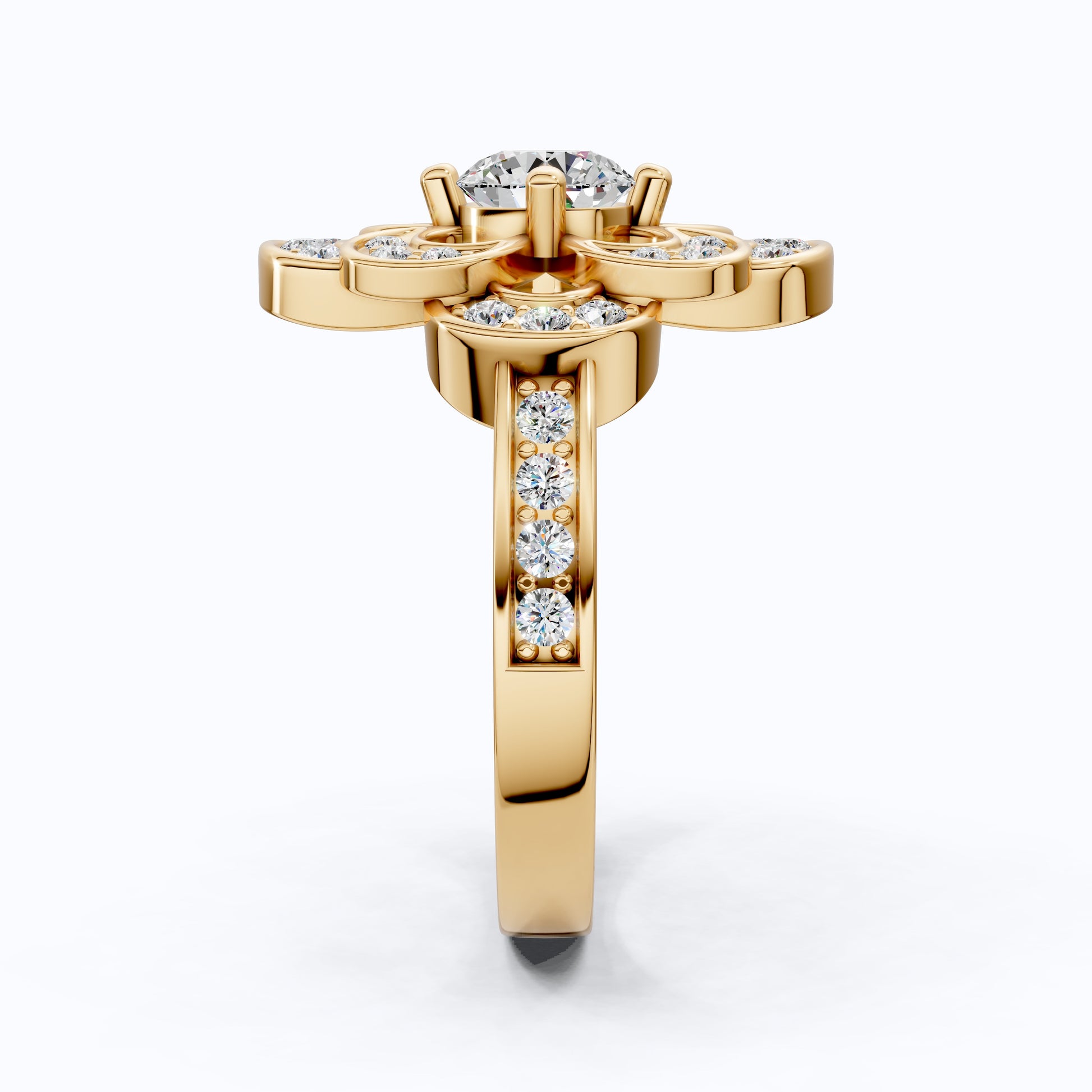 Floral Romantic Bloom Halo Unique Engagement Ring in Solid 14k Gold, Bridal Gift for Wife, Elegant Cluster Anniversary Ring