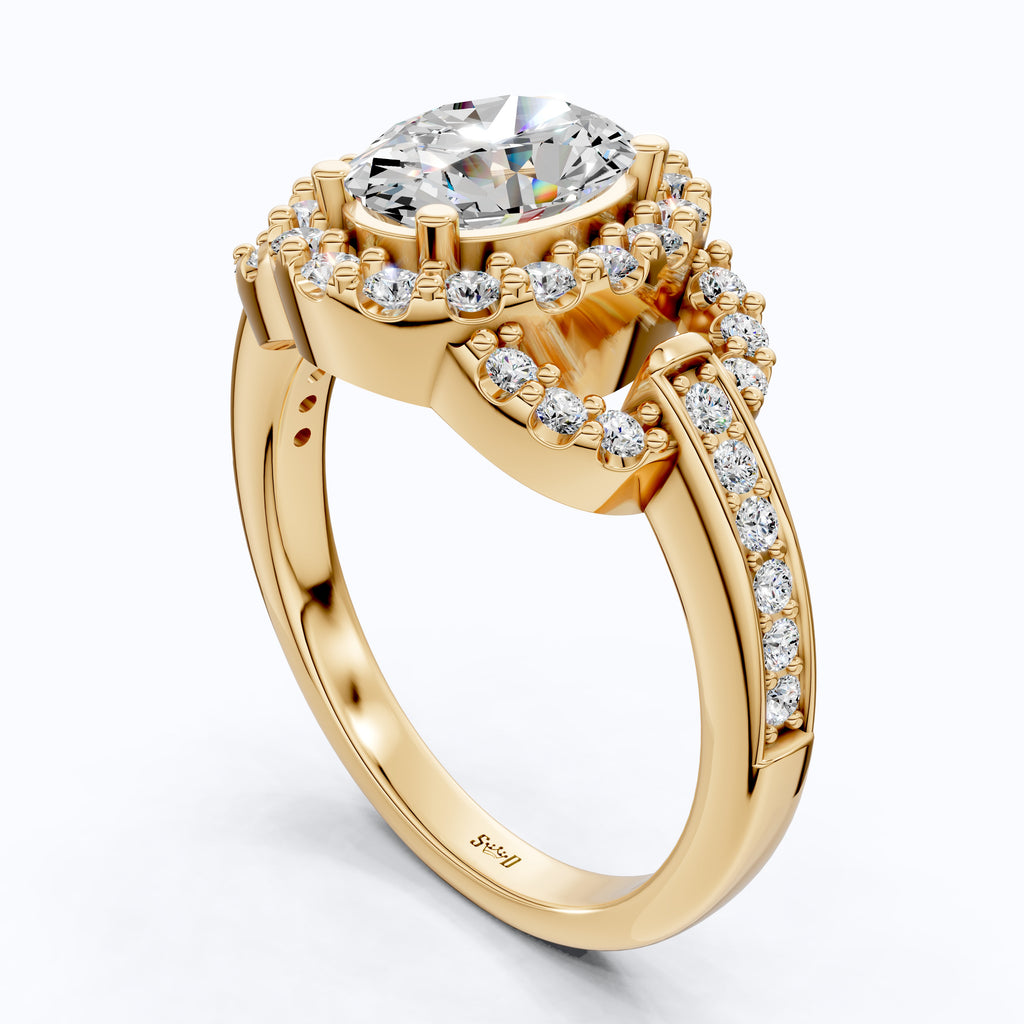 Elegant Oval Double Halo Pave Engagement Ring in 14k Solid Gold, 1.25 CT Oval Cut Lab Created Diamonds, Anniversary Gift