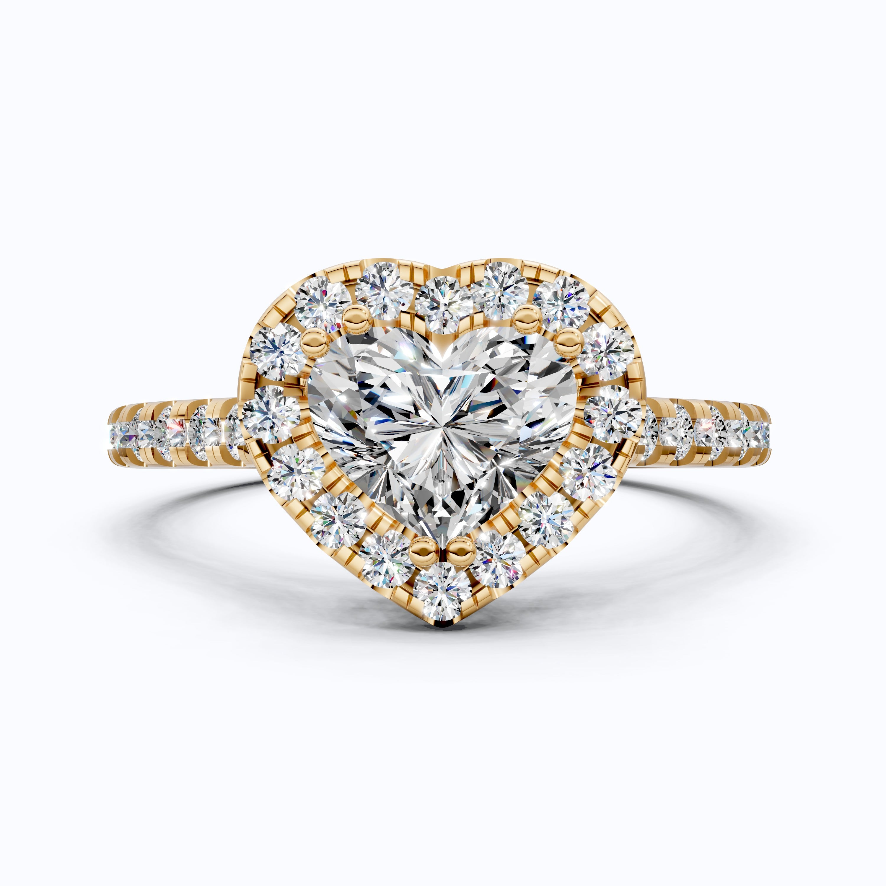 Classic Heart Halo Cathedral Pavé Band Engagement Ring in Lab Grown Diamond – 14k Solid Gold, Everyday Ring For Bridal