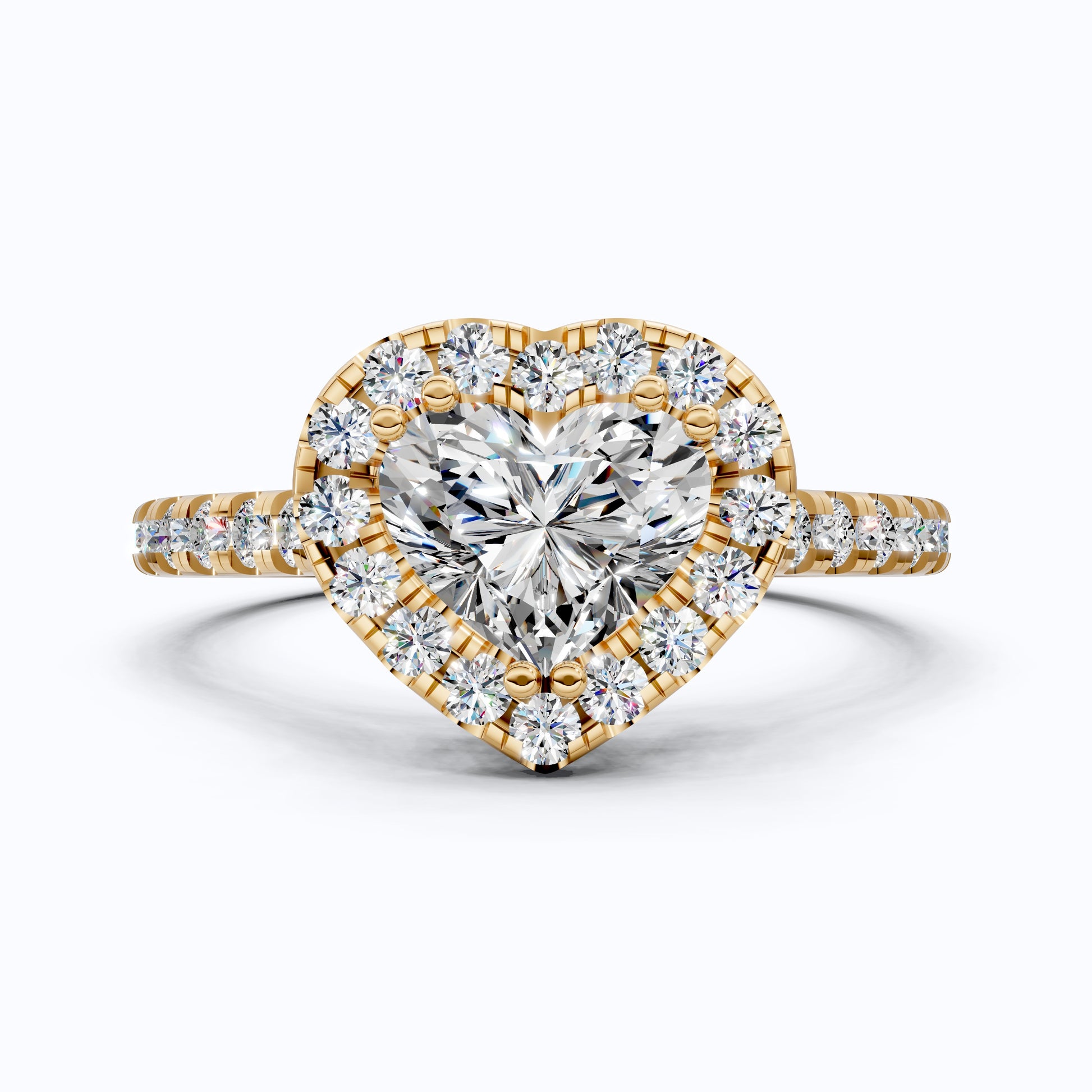 Classic Heart Halo Cathedral Pavé Band Engagement Ring in Lab Grown Diamond – 14k Solid Gold, Everyday Ring For Bridal