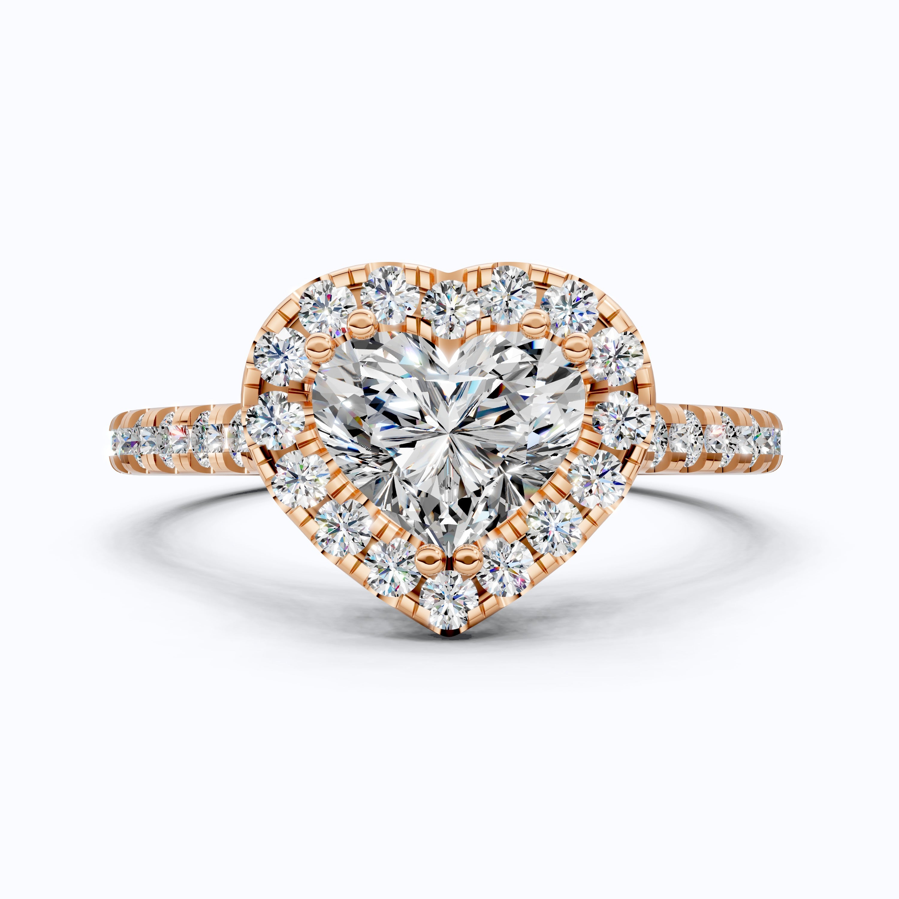 Classic Heart Halo Cathedral Pavé Band Engagement Ring in Lab Grown Diamond – 14k Solid Gold, Everyday Ring For Bridal