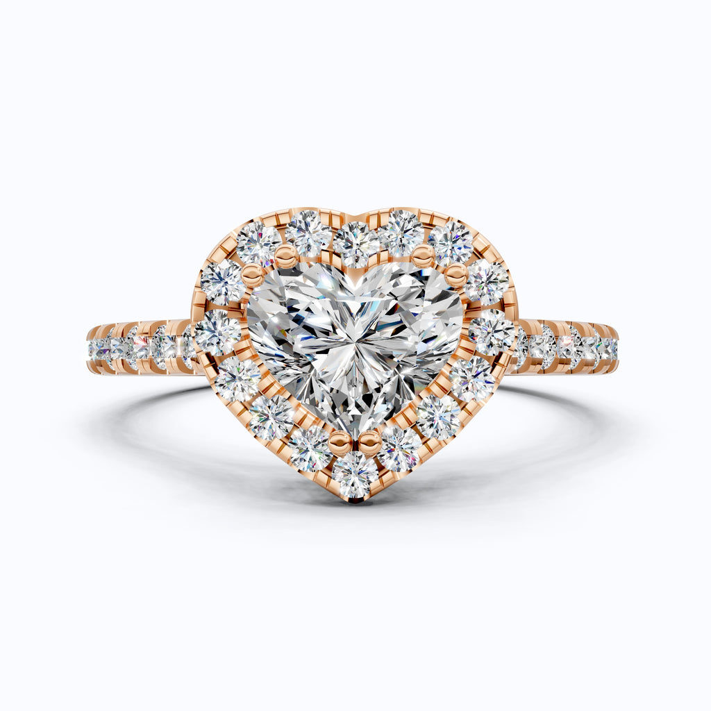 Classic Heart Halo Cathedral Pavé Band Engagement Ring in Lab Grown Diamond – 14k Solid Gold, Everyday Ring For Bridal