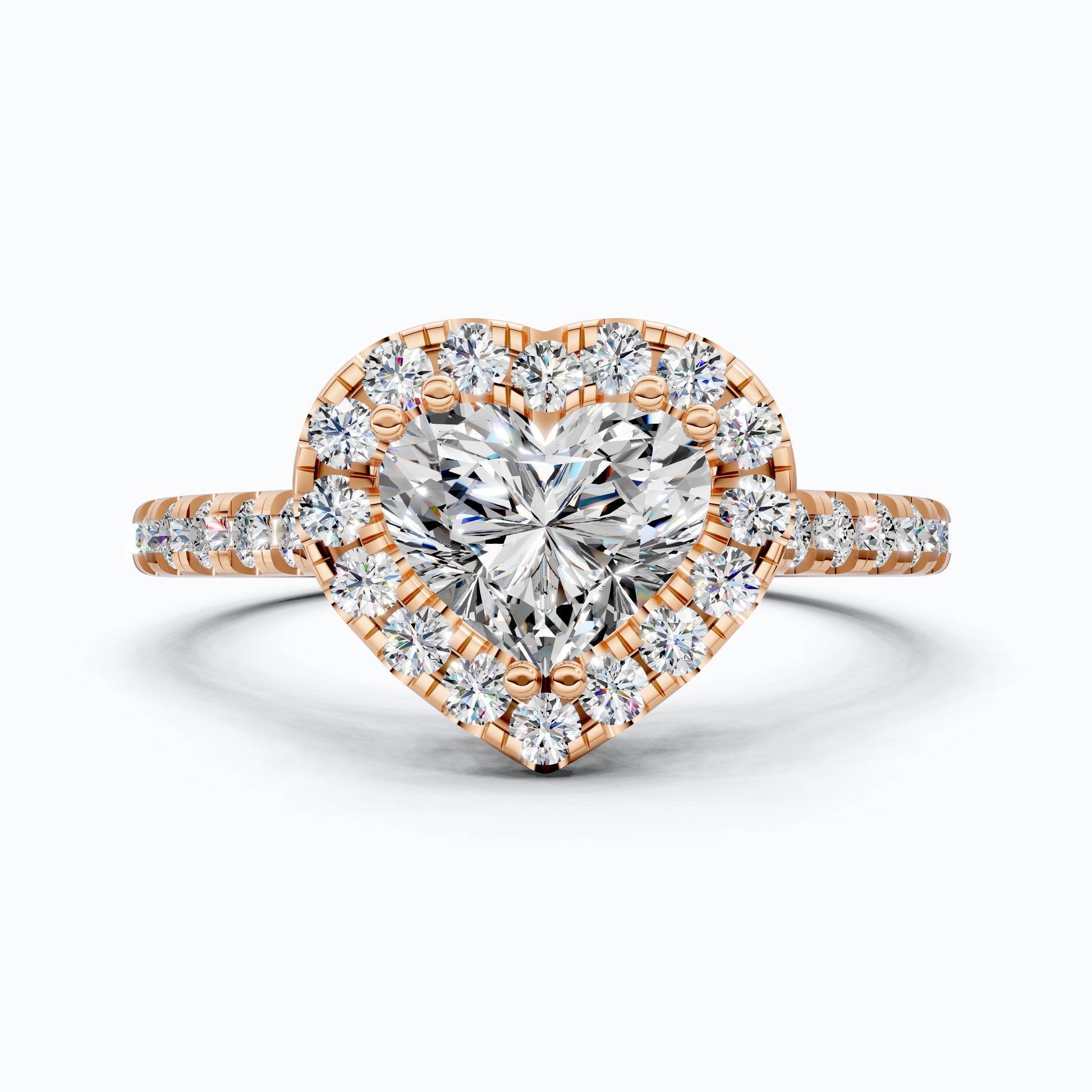 Classic Heart Halo Cathedral Pavé Band Engagement Ring in Lab Grown Diamond – 14k Solid Gold, Everyday Ring For Bridal