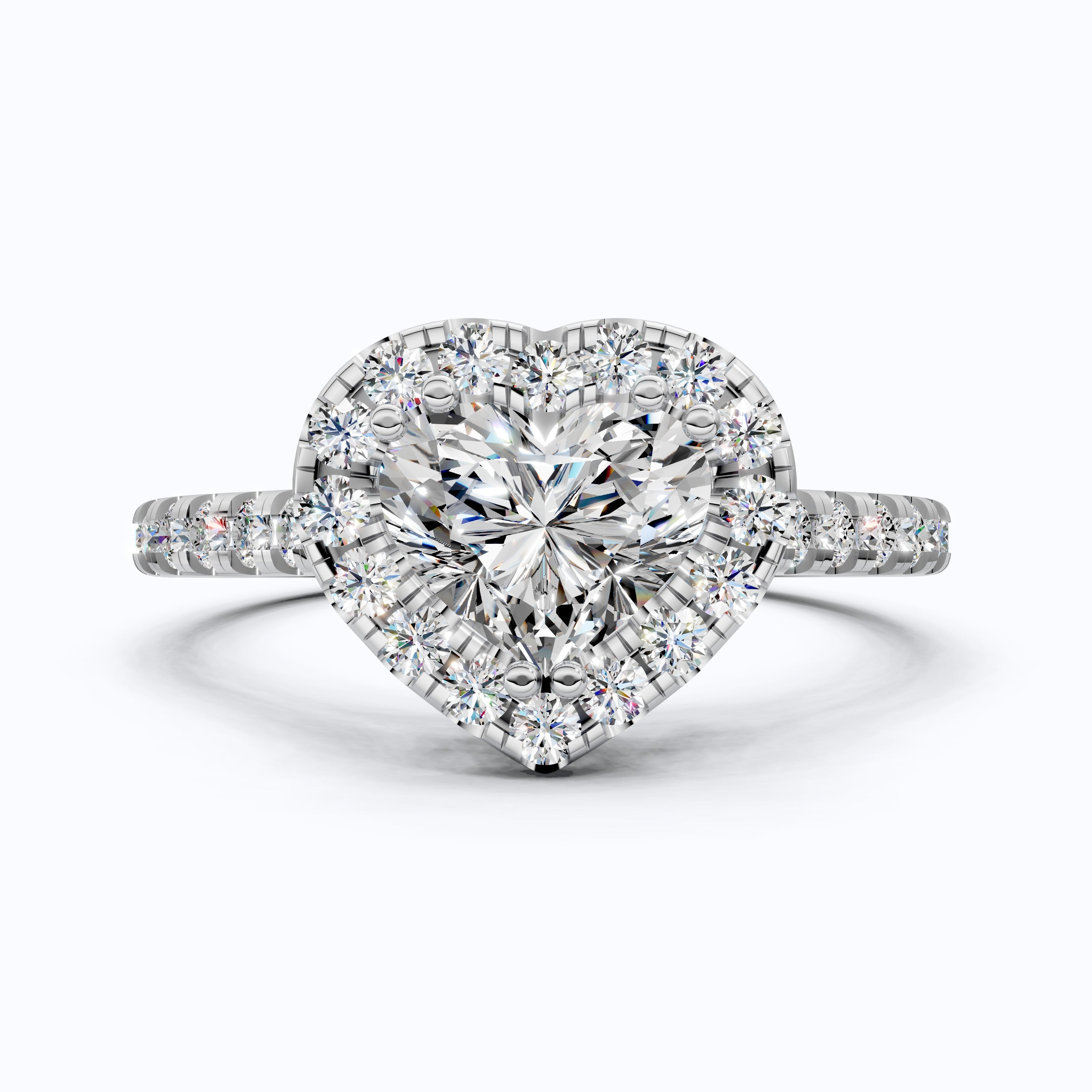 Classic Heart Halo Cathedral Pavé Band Engagement Ring in Lab Grown Diamond – 14k Solid Gold, Everyday Ring For Bridal