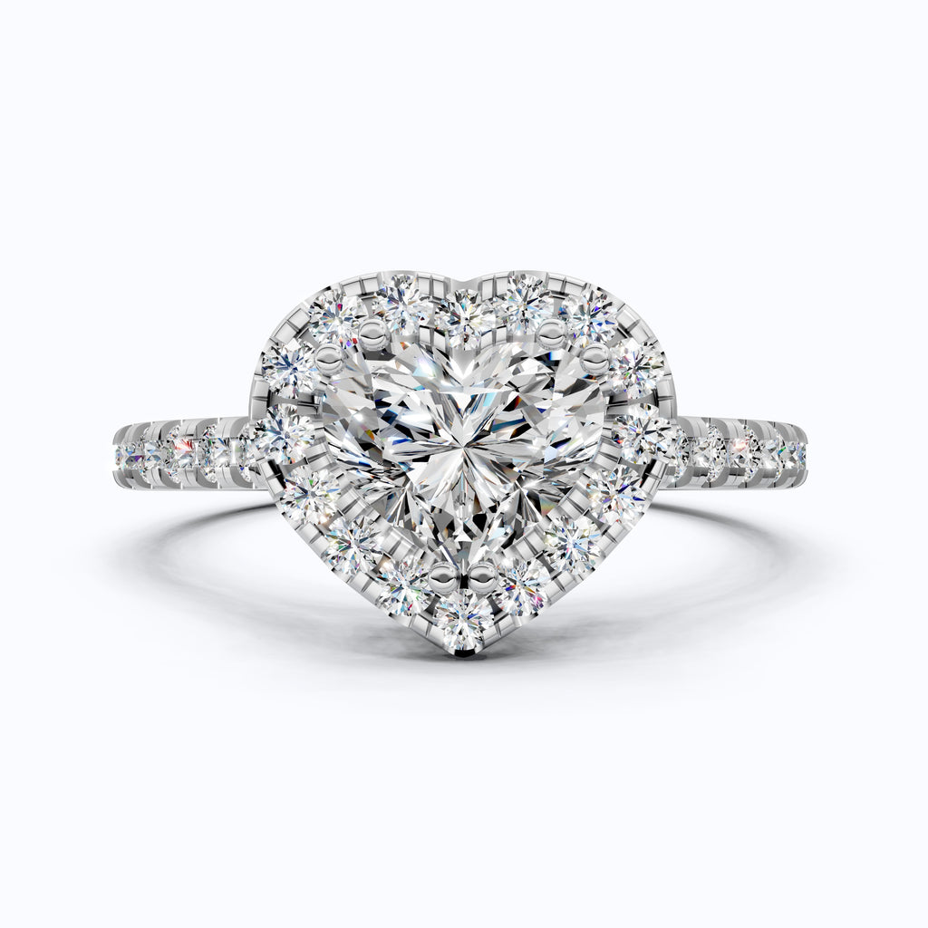 Classic Heart Halo Cathedral Pavé Band Engagement Ring in Lab Grown Diamond – 14k Solid Gold, Everyday Ring For Bridal
