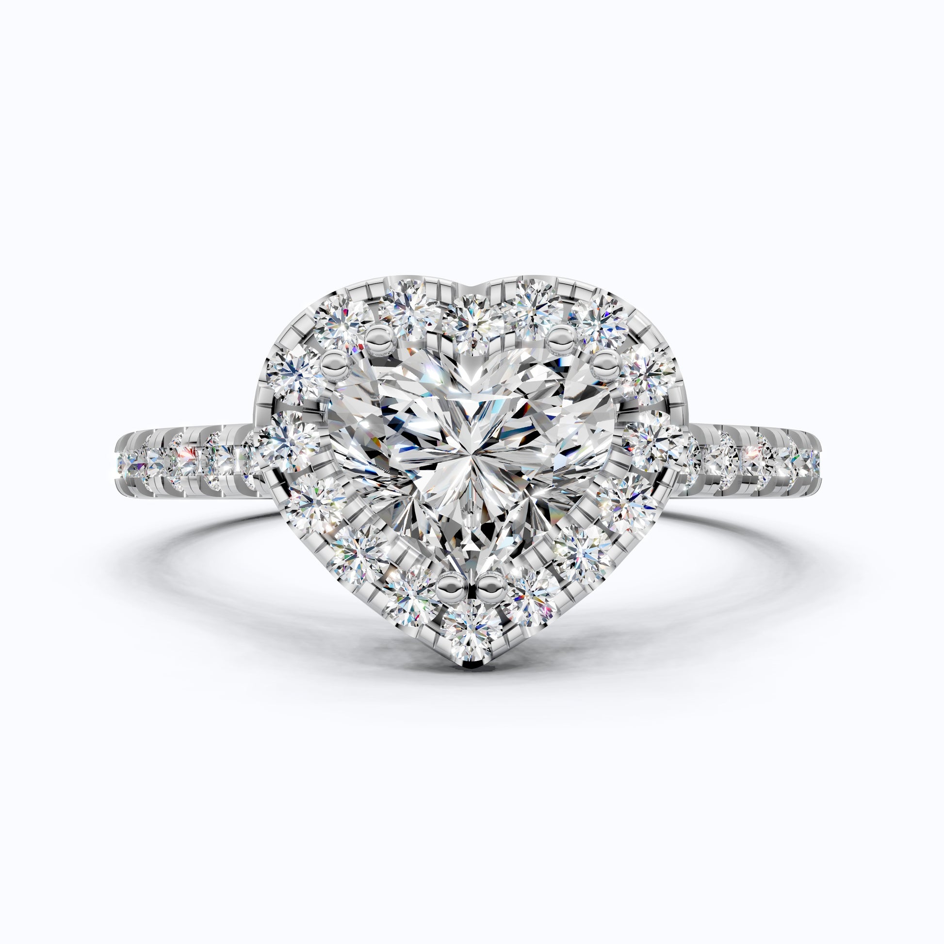 Classic Heart Halo Cathedral Pavé Band Engagement Ring in Lab Grown Diamond – 14k Solid Gold, Everyday Ring For Bridal