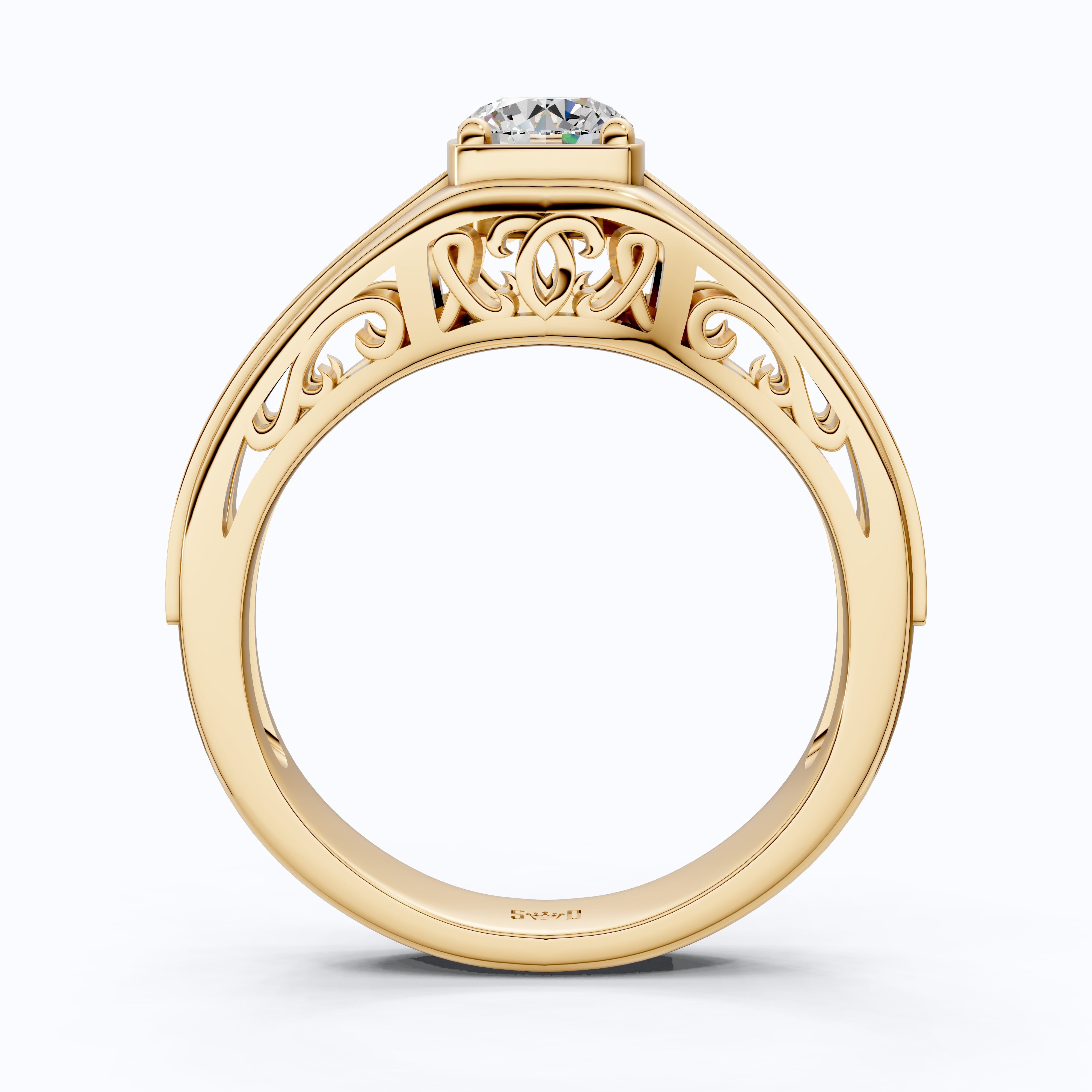 Vintage Scroll Solitaire Ring with Leaf Band – Moissanite or Lab Diamond in Solid 10k/14k Gold or Silver Engagement Ring Bridal Jewelry
