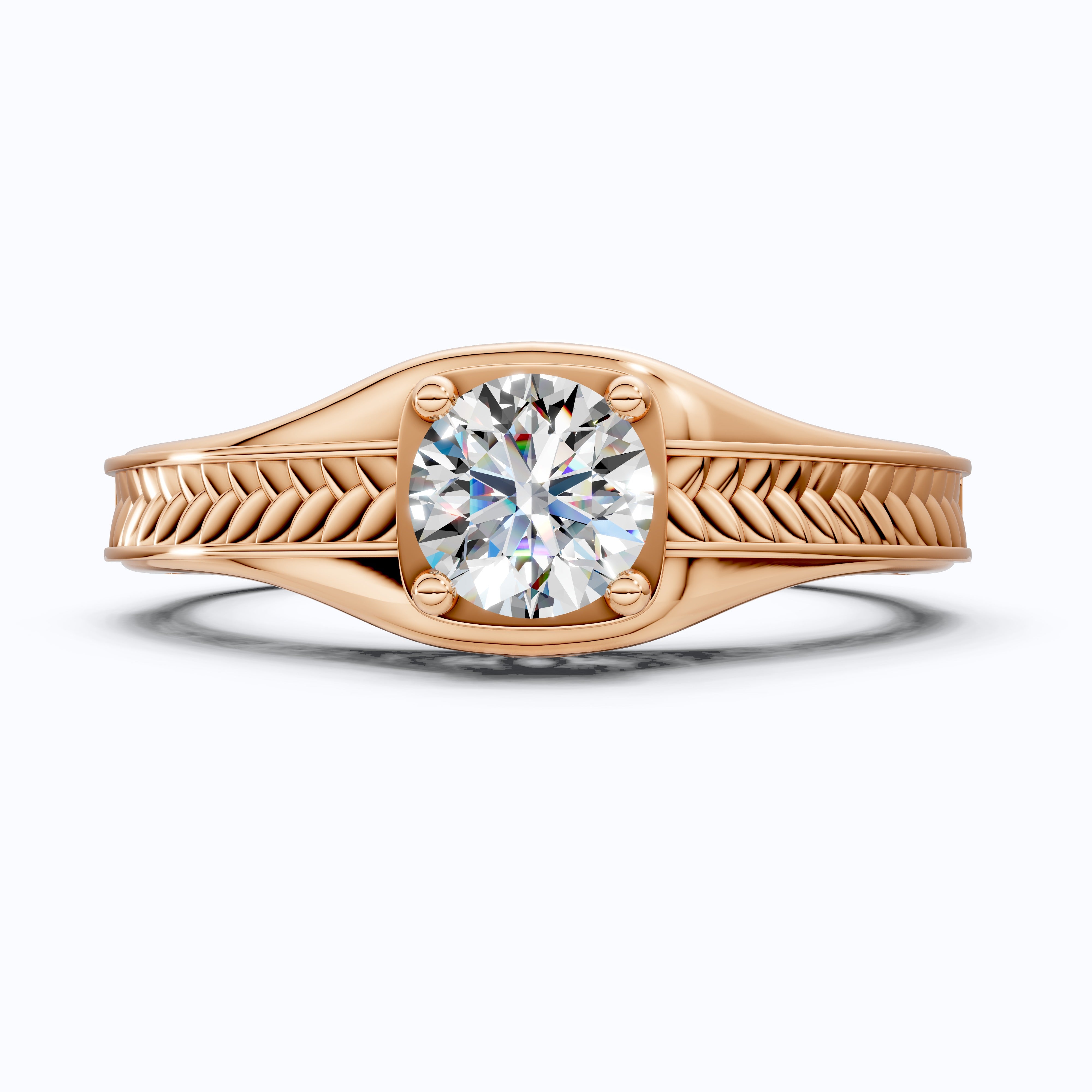 Vintage Scroll Solitaire Ring with Leaf Band Engagement Ring in 14k Solid Gold, 0.50 CT Round Cut Lab Grown Diamond, Handmade Bridal Jewelry