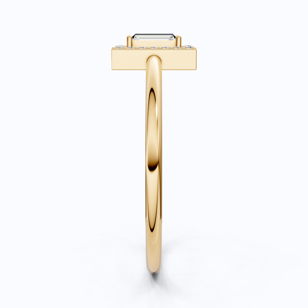 Art Deco Baguette Cut Rectangle Halo Engagement Ring in Lab Diamond – 14k Solid Gold, Geometric Vertical Emerald Shaped Ring, Wedding Gift for Wife