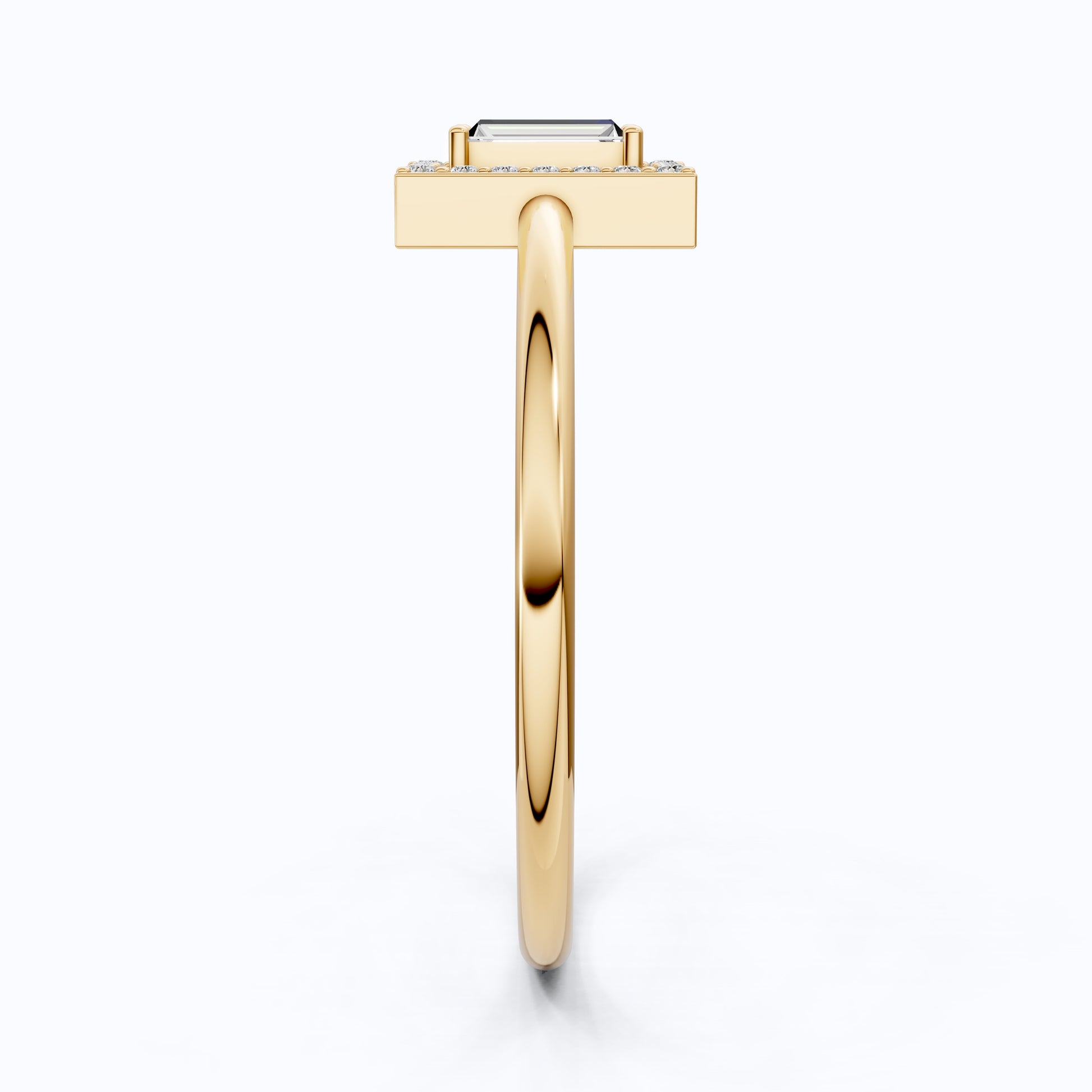 Art Deco Baguette Cut Rectangle Halo Engagement Ring in Lab Diamond – 14k Solid Gold, Geometric Vertical Emerald Shaped Ring, Wedding Gift for Wife