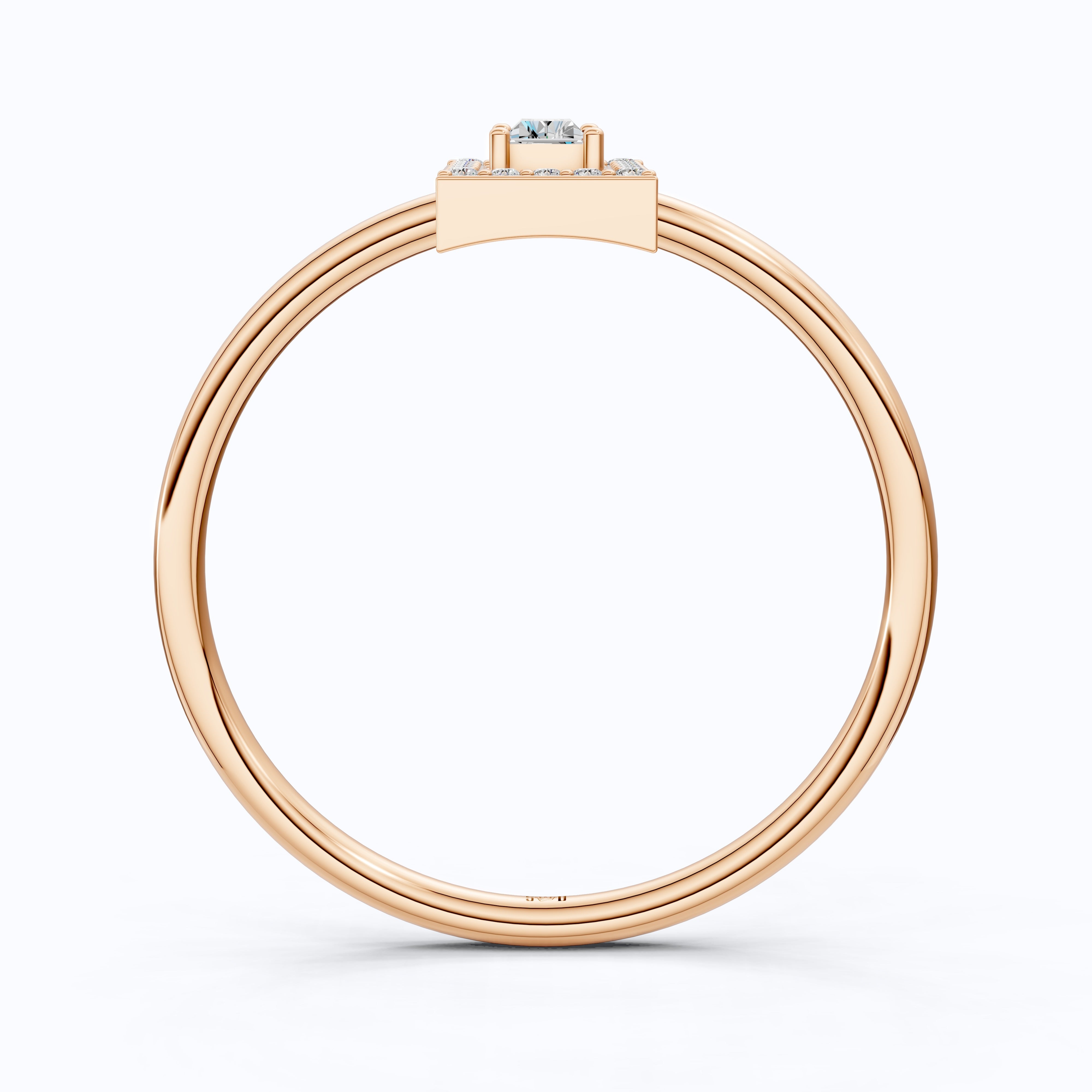 14K Rose Gold Halo Ring, Baguette Cut Lab Grown Diamond, 0.19 TWC Minimalist Engagement Ring, Promise Ring, Gift for Her