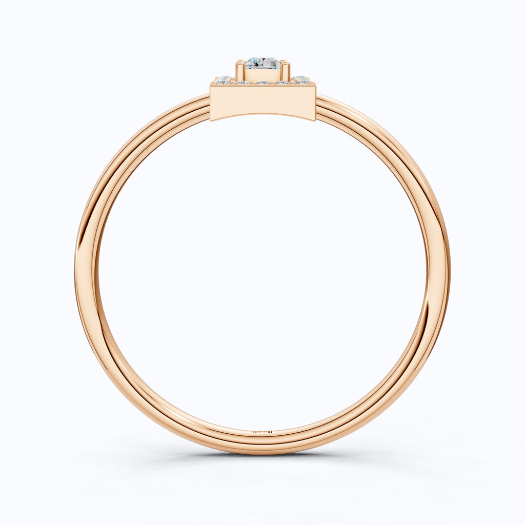 14K Rose Gold Halo Ring, Baguette Cut Lab Grown Diamond, 0.19 TWC Minimalist Engagement Ring, Promise Ring, Gift for Her