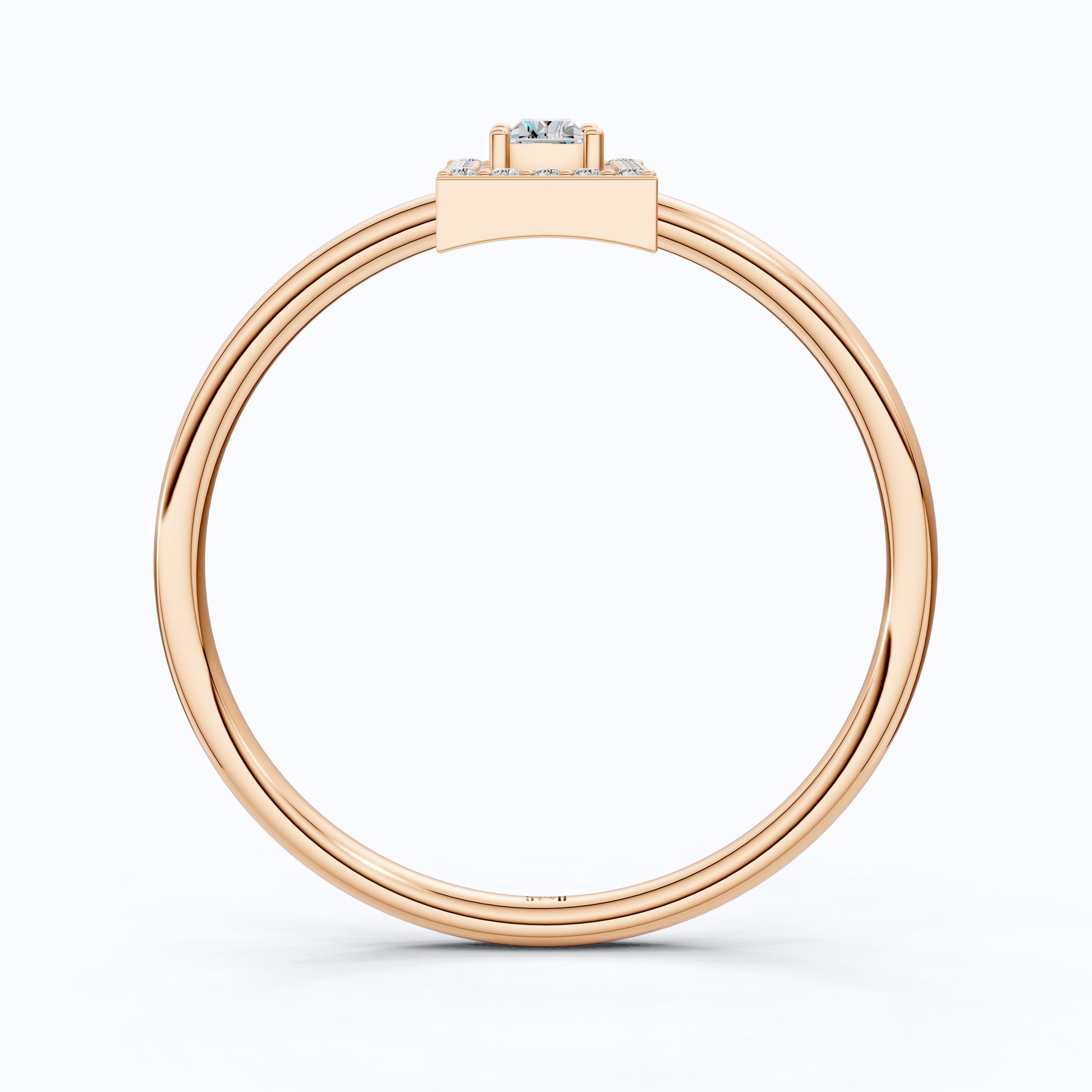 14K Rose Gold Halo Ring, Baguette Cut Lab Grown Diamond, 0.19 TWC Minimalist Engagement Ring, Promise Ring, Gift for Her