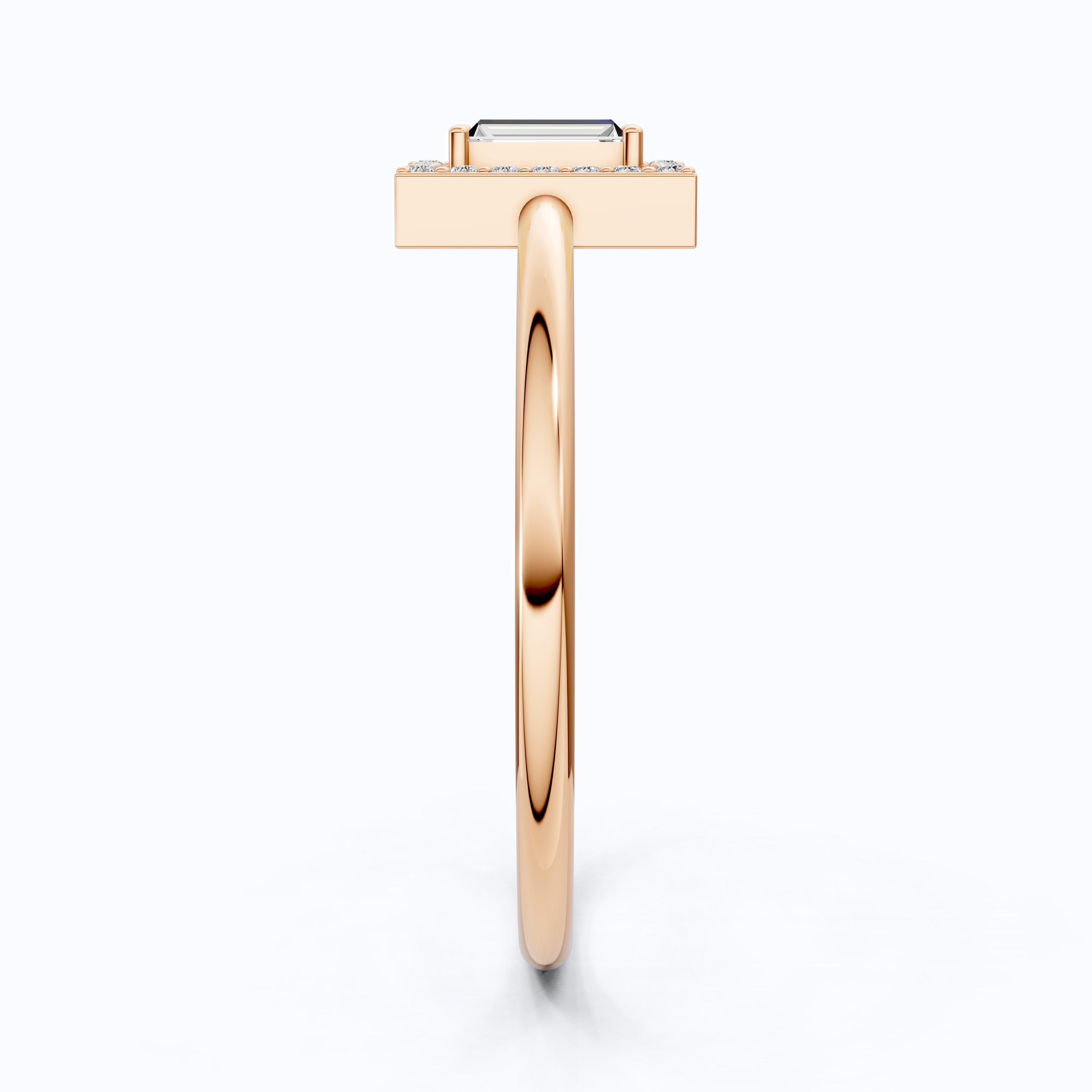 14K Rose Gold Halo Ring, Baguette Cut Lab Grown Diamond, 0.19 TWC Minimalist Engagement Ring, Promise Ring, Gift for Her
