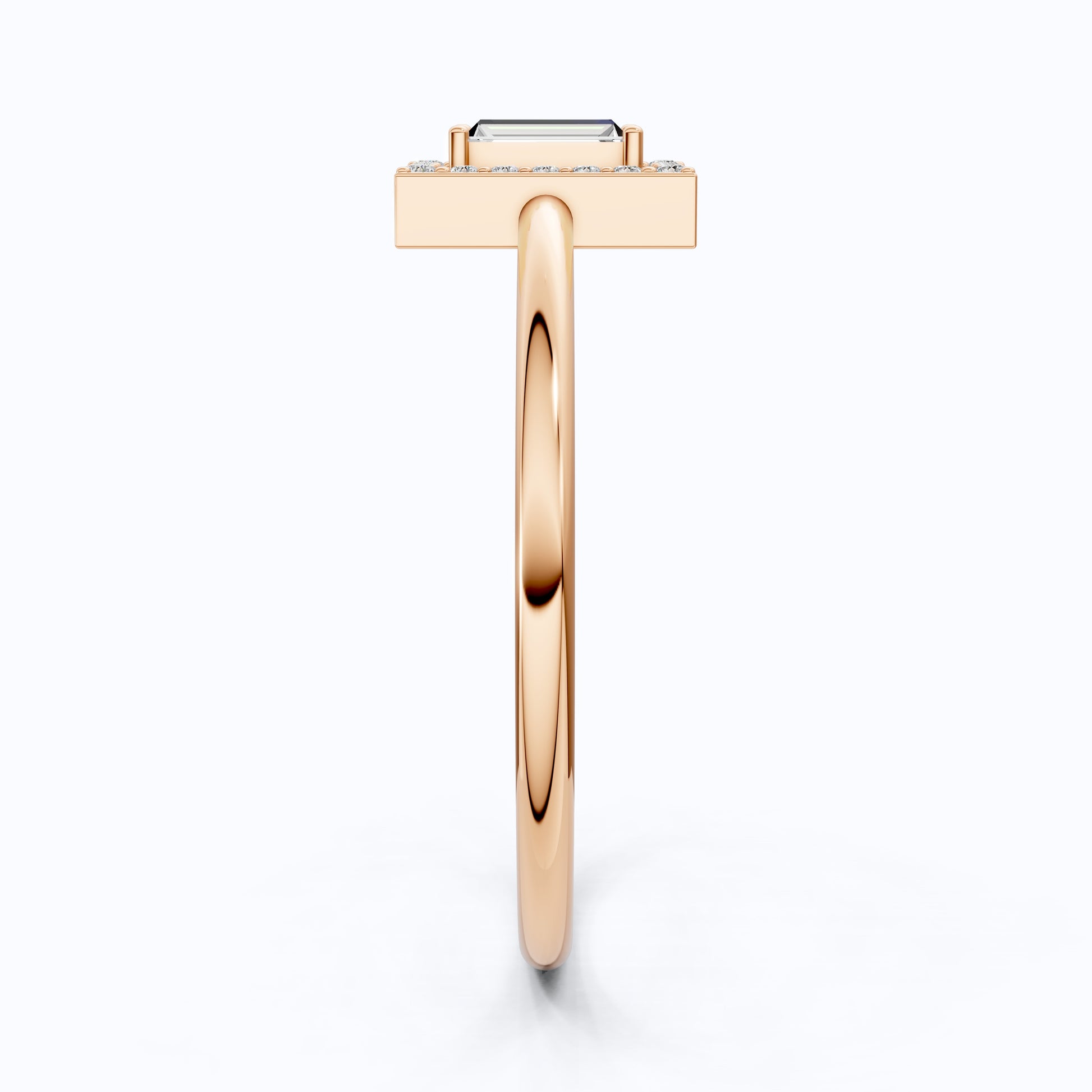 14K Rose Gold Halo Ring, Baguette Cut Lab Grown Diamond, 0.19 TWC Minimalist Engagement Ring, Promise Ring, Gift for Her