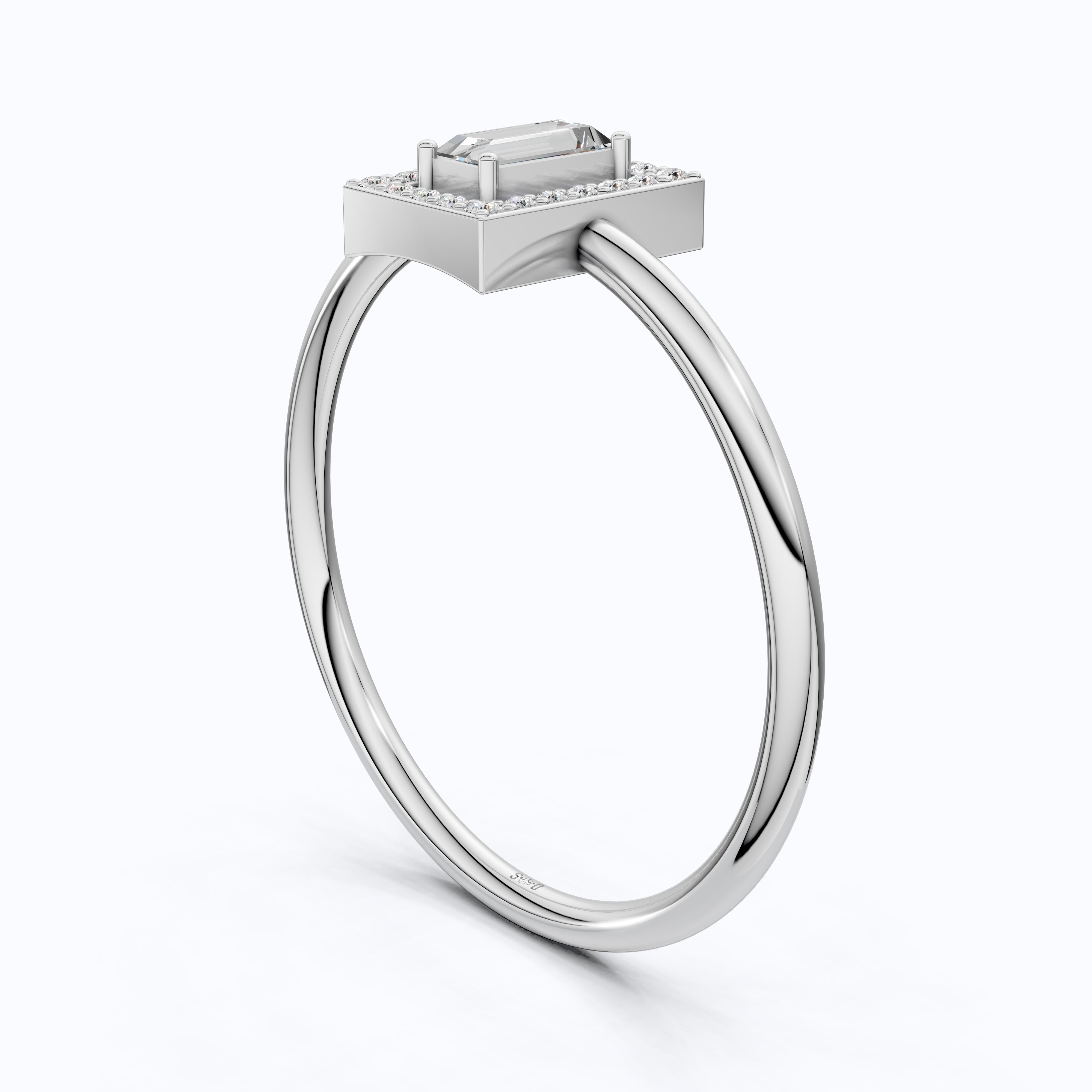 14K Rose Gold Halo Ring, Baguette Cut Lab Grown Diamond, 0.19 TWC Minimalist Engagement Ring, Promise Ring, Gift for Her
