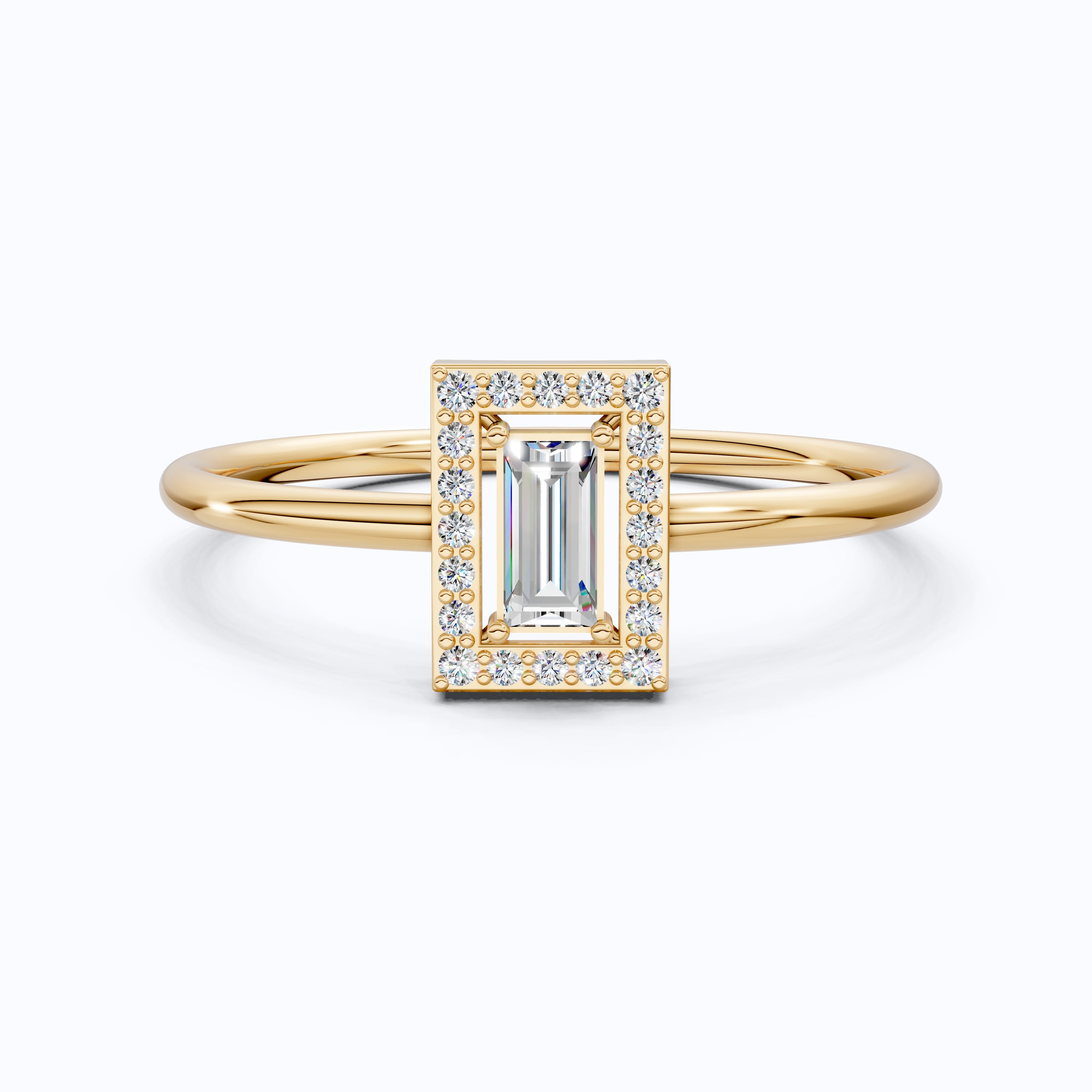 14K Rose Gold Halo Ring, Baguette Cut Lab Grown Diamond, 0.19 TWC Minimalist Engagement Ring, Promise Ring, Gift for Her