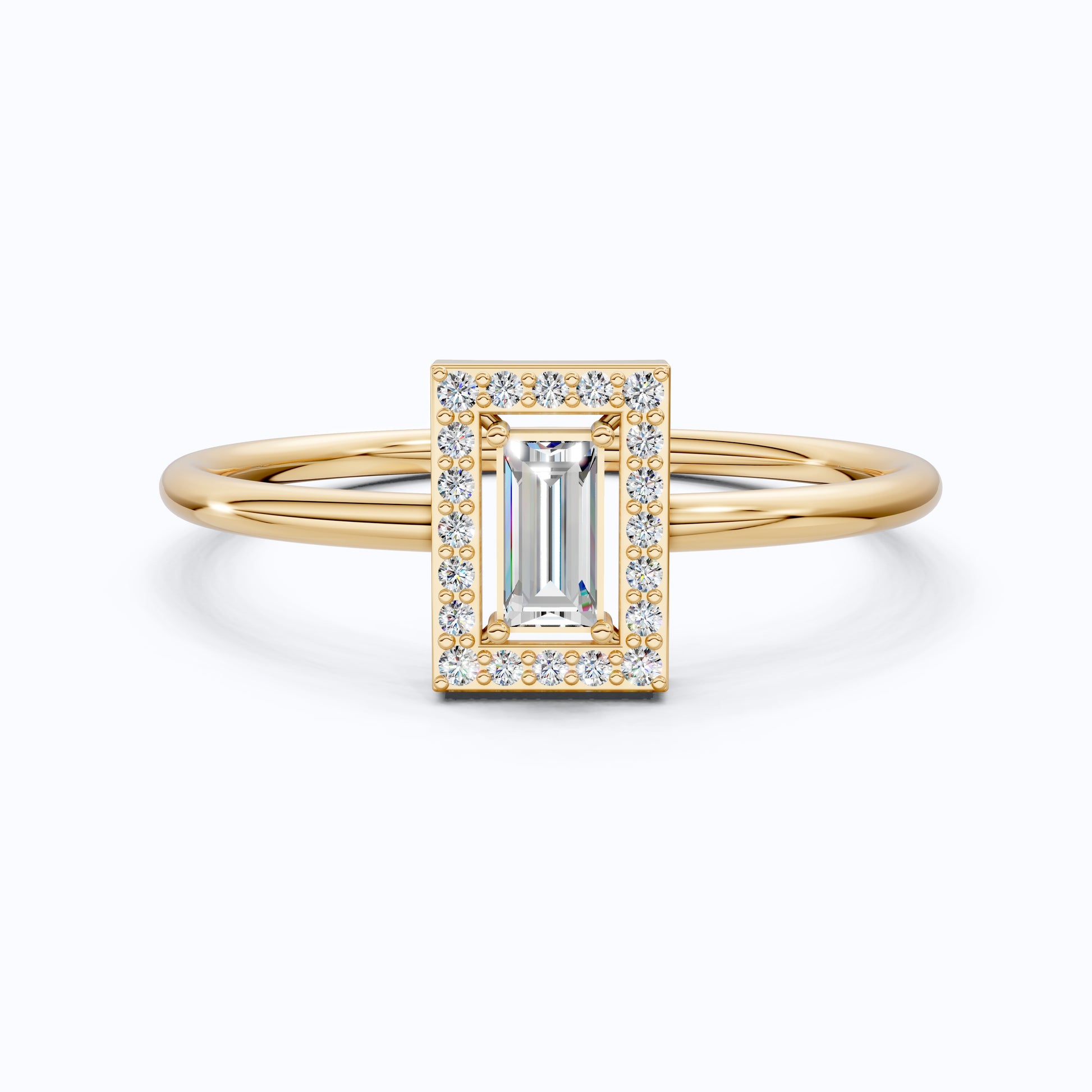 14K Rose Gold Halo Ring, Baguette Cut Lab Grown Diamond, 0.19 TWC Minimalist Engagement Ring, Promise Ring, Gift for Her