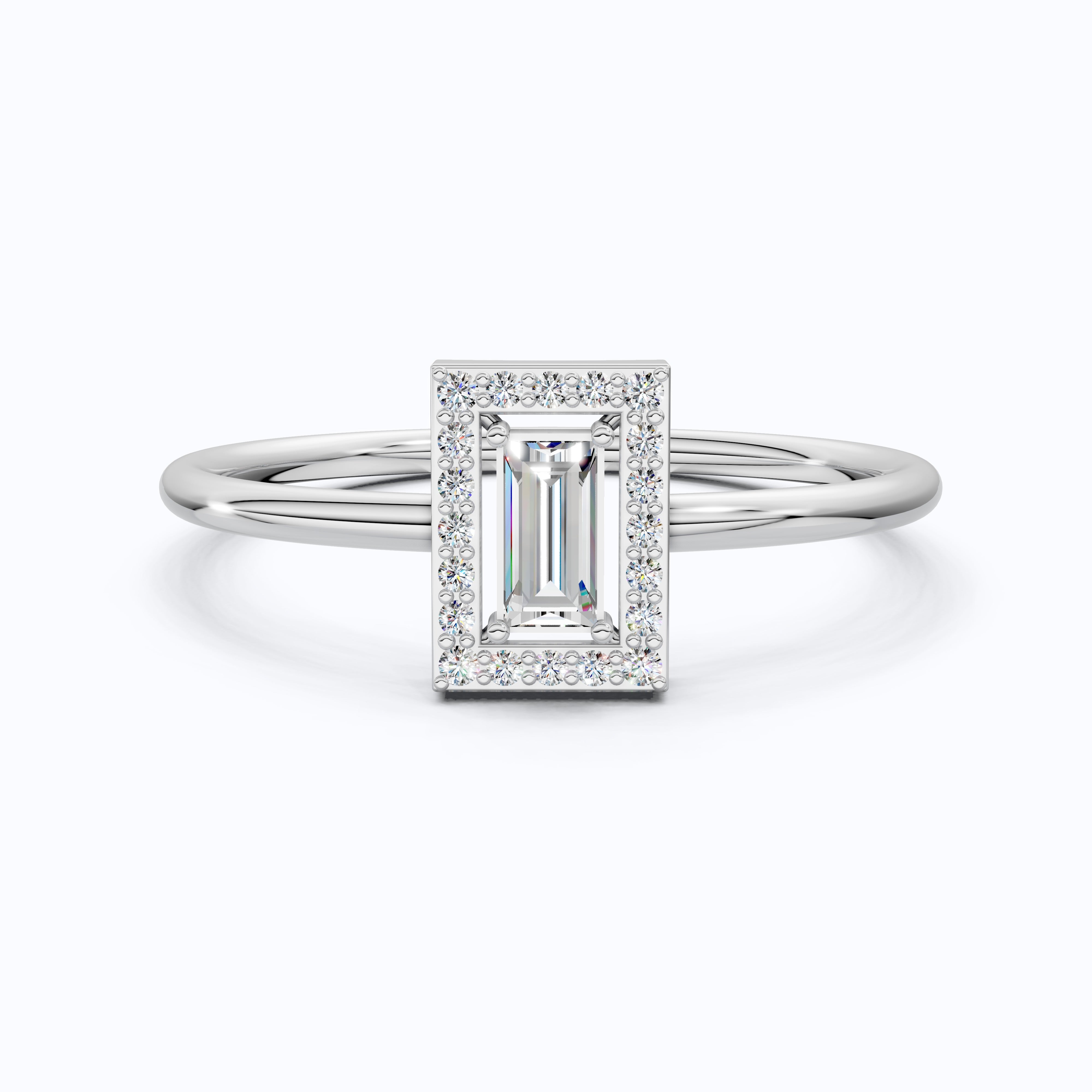 14K Rose Gold Halo Ring, Baguette Cut Lab Grown Diamond, 0.19 TWC Minimalist Engagement Ring, Promise Ring, Gift for Her