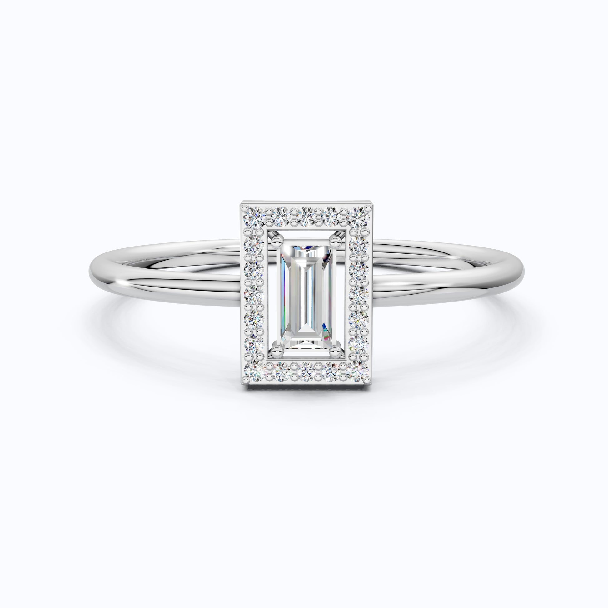 14K Rose Gold Halo Ring, Baguette Cut Lab Grown Diamond, 0.19 TWC Minimalist Engagement Ring, Promise Ring, Gift for Her