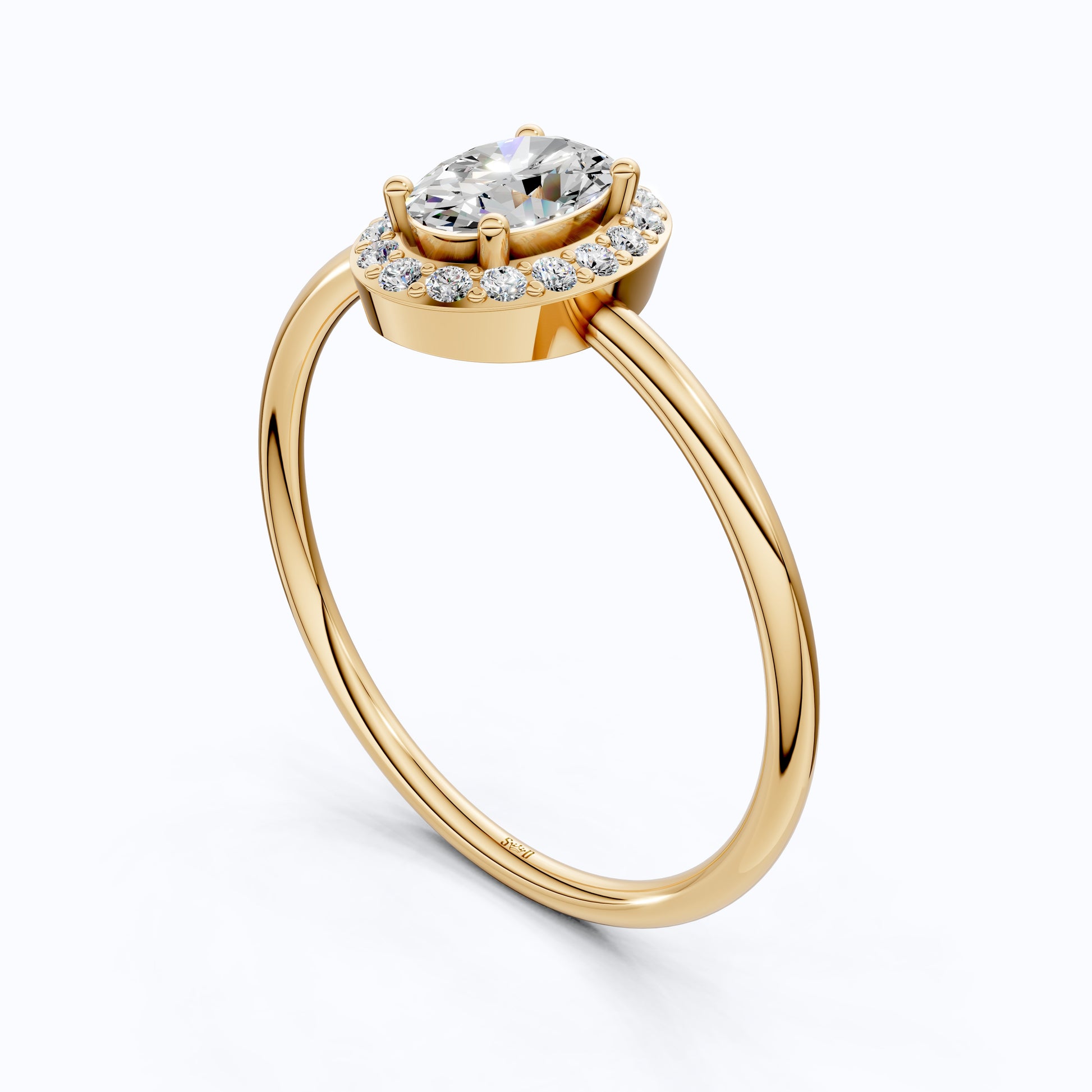 Oval Halo Engagement Ring in 14K Yellow Gold or Sterling Silver Bridal Jewelry Gift for Her,Wedding Gift, Everyday Jewelry